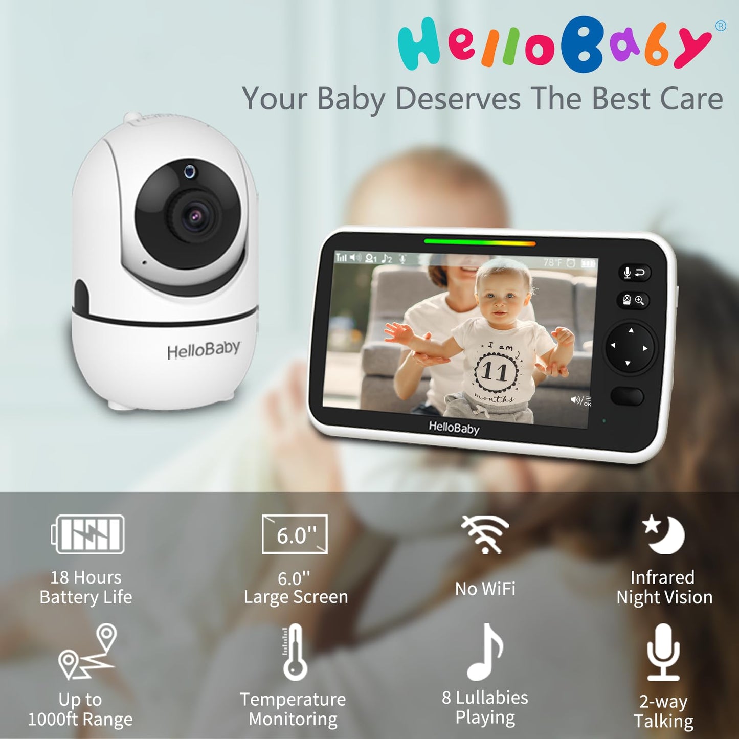 HelloBaby No WiFi Baby Monitor 5" Screen