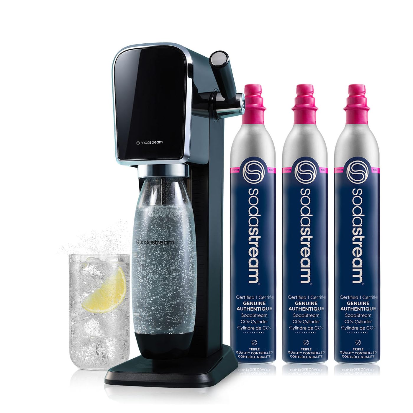 SodaStream - ART Sparkling Water Maker | VALUE BUNDLE | CQC CO2 system | Includes 2x CO2 Cylinders, 2x 32 Fl Oz Dishwasher Safe Bottles, 2x Bubly Flavor Drops | Combine with Pepsi Flavors | Black