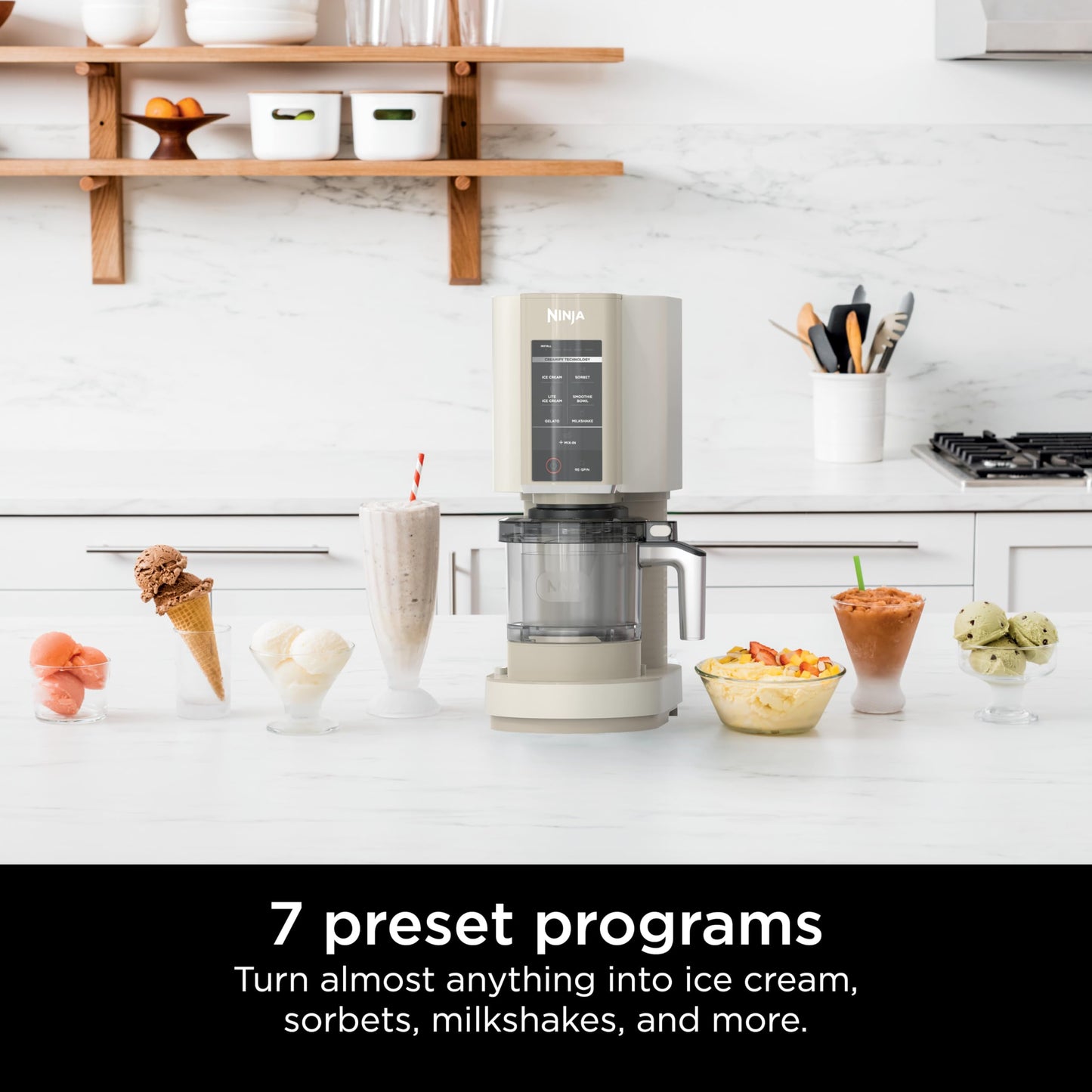 Ninja NC301 CREAMi Ice Cream Maker, for Gelato, Mix-ins, Milkshakes, Sorbet, Smoothie Bowls & More, 7 One-Touch Programs, with (2) Pint Containers & Lids, Compact Size, Perfect for Kids, Silver