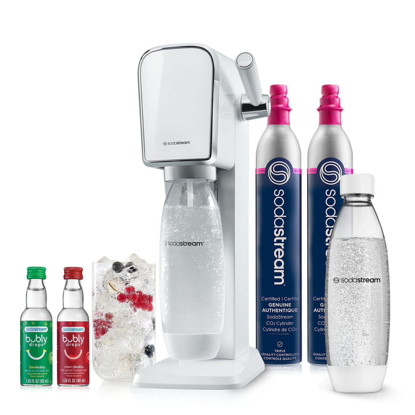SodaStream - ART Sparkling Water Maker | VALUE BUNDLE | CQC CO2 system | Includes 2x CO2 Cylinders, 2x 32 Fl Oz Dishwasher Safe Bottles, 2x Bubly Flavor Drops | Combine with Pepsi Flavors | Black