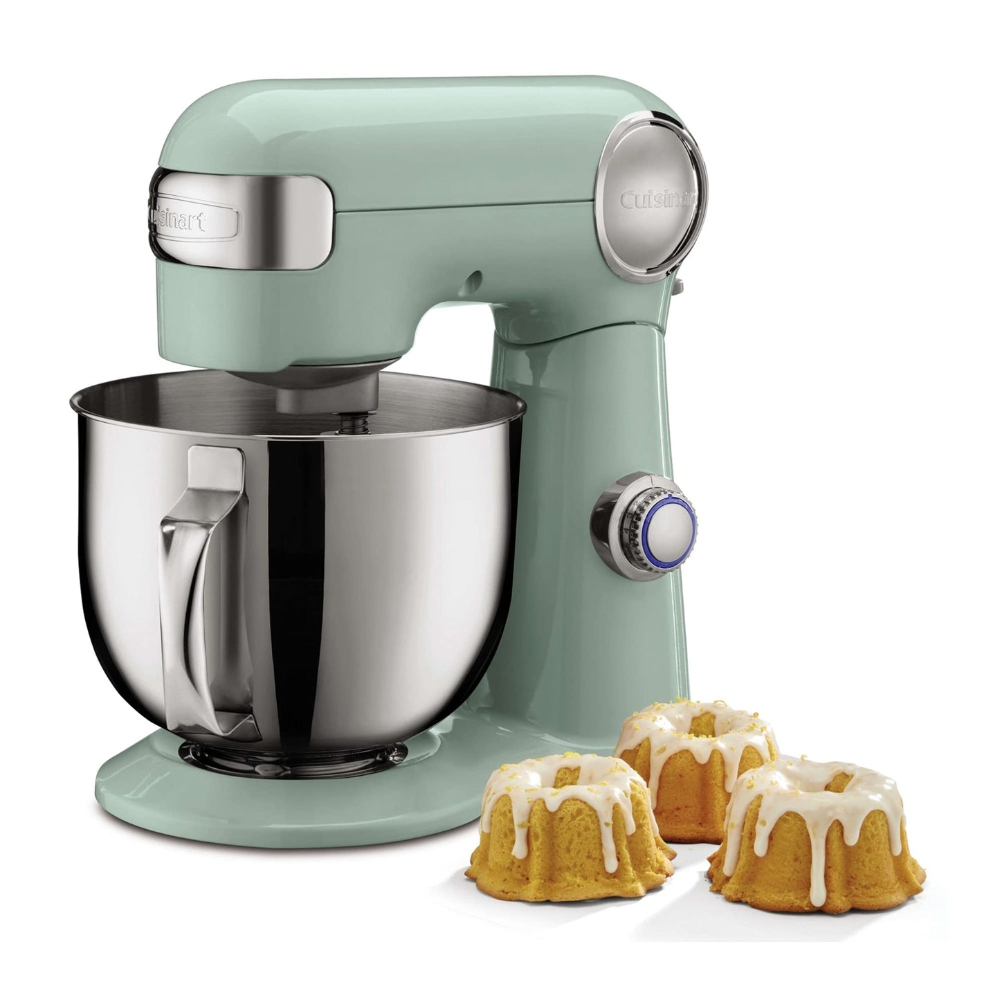 Cuisinart Stand Mixer, 12 Speeds, 5.5-Quart Mixing Bowl, Chef's Whisk, Flat Mixing Paddle, Dough Hook, and Splash Guard with Pour Spout, Silver Lining, SM-50BC, Silver Lining