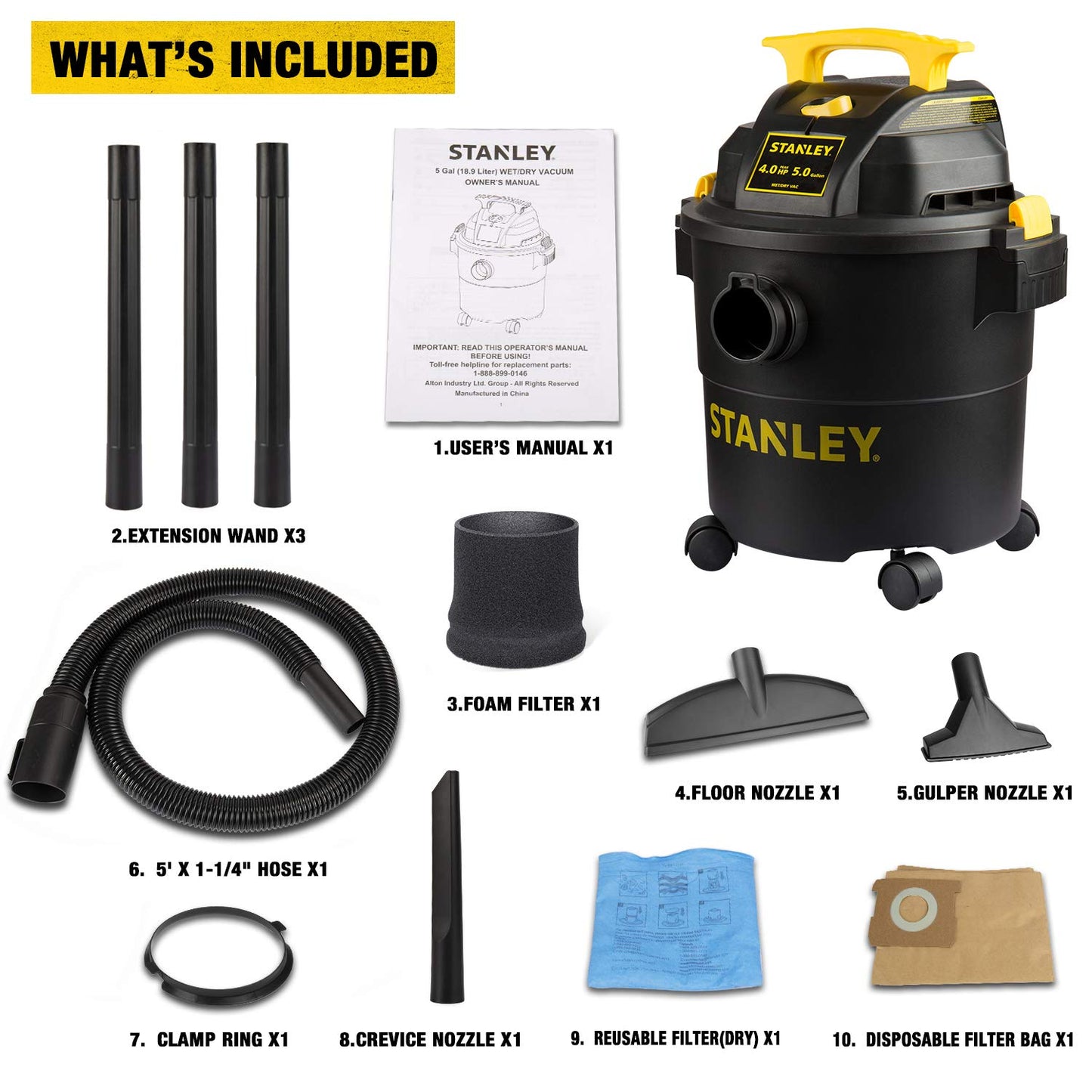 Stanley - SL18116P Wet/Dry Vacuum, 6 Gallon, 4 Horsepower Black