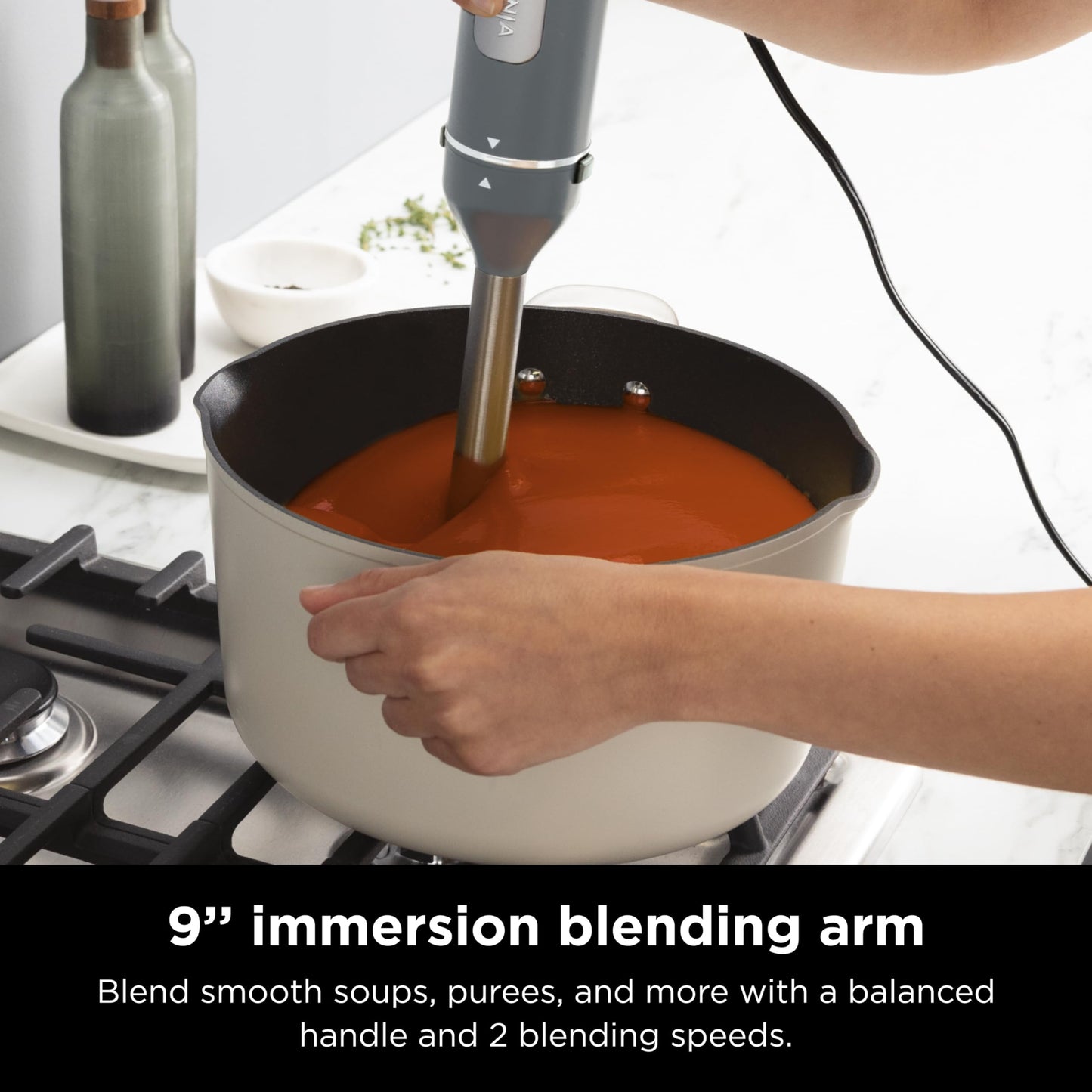 Ninja Hand Mixer, Immersion Blender, Foodi Power Mixer System, 750-Peak-Watt Handheld Emulsion Blender & Electric Hand Mixer Combo With Whisk, Beaters & 3-Cup Blending Vessel,120 volts, Black CI101