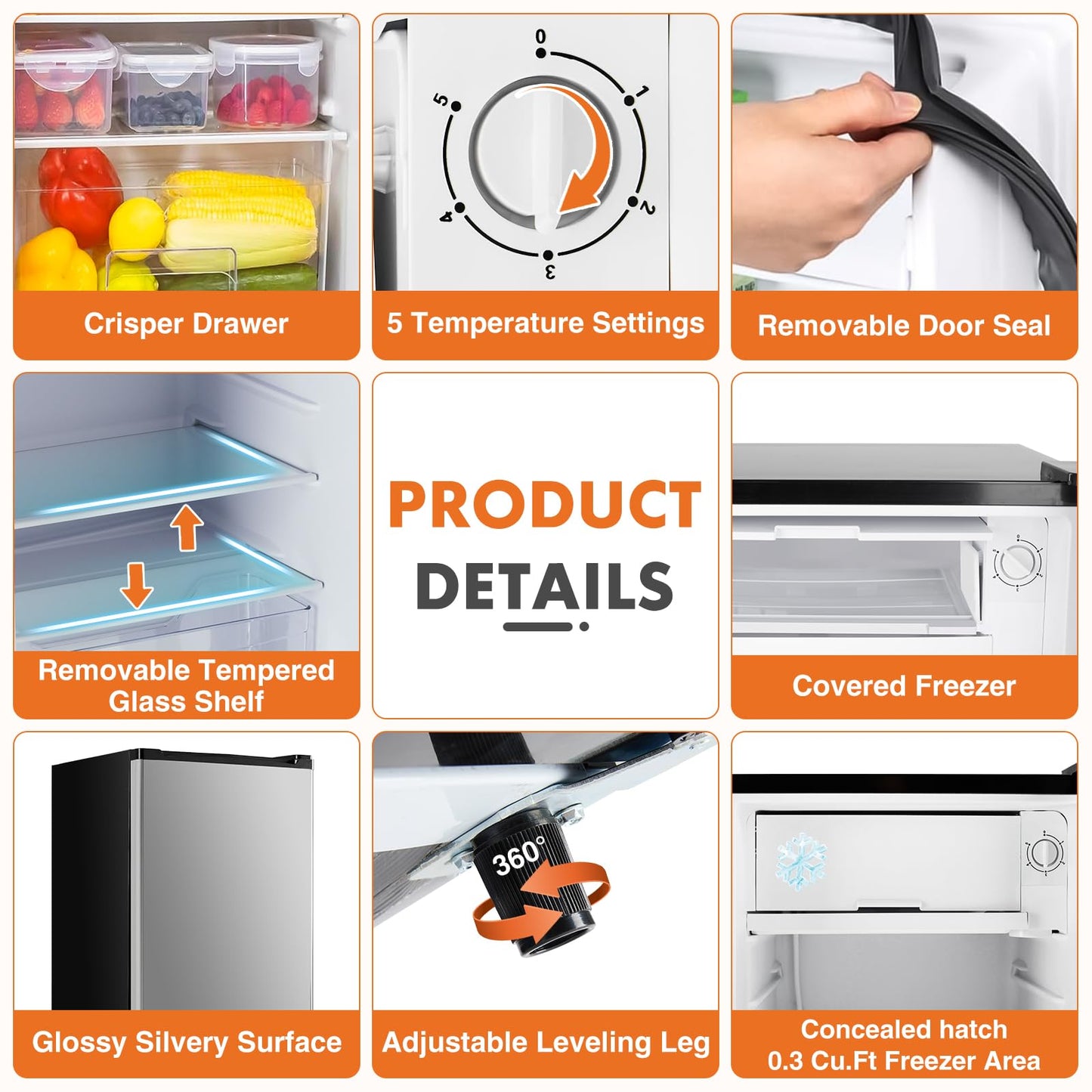 Sweetcrispy 3.2 Cu.Ft Mini Fridge with Freezer Small Refrigerator Single Door Adjustable Thermostat Energy-efficient Low Noise, Compact Fridge for Bedroom, Office, Dorm (Black)