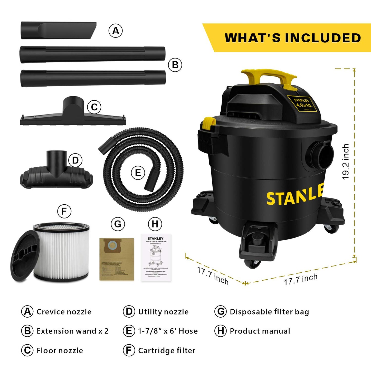 Stanley - SL18116P Wet/Dry Vacuum, 6 Gallon, 4 Horsepower Black
