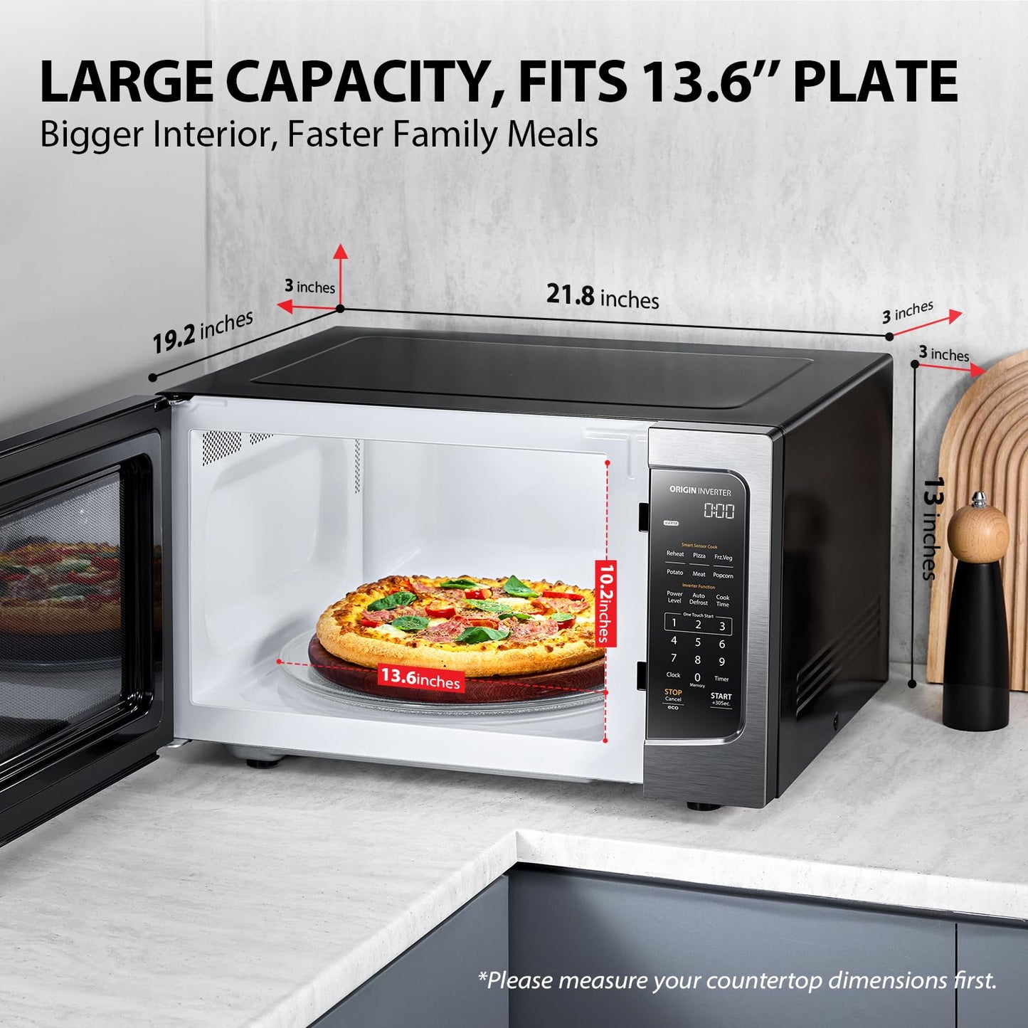 TOSHIBA EM131A5C-BS Countertop Microwave Ovens 1.2 Cu Ft, 12.4" Removable Turntable Smart Humidity Sensor 12 Auto Menus Mute Function ECO Mode Easy Clean Interior Black Color 1000W
