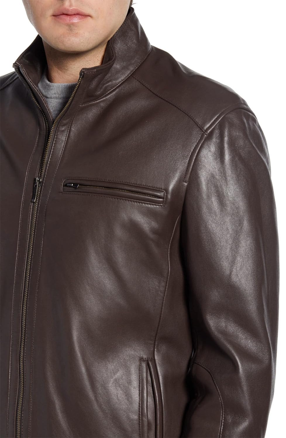 Cole Haan Men's Smooth Leather Moto Jacket