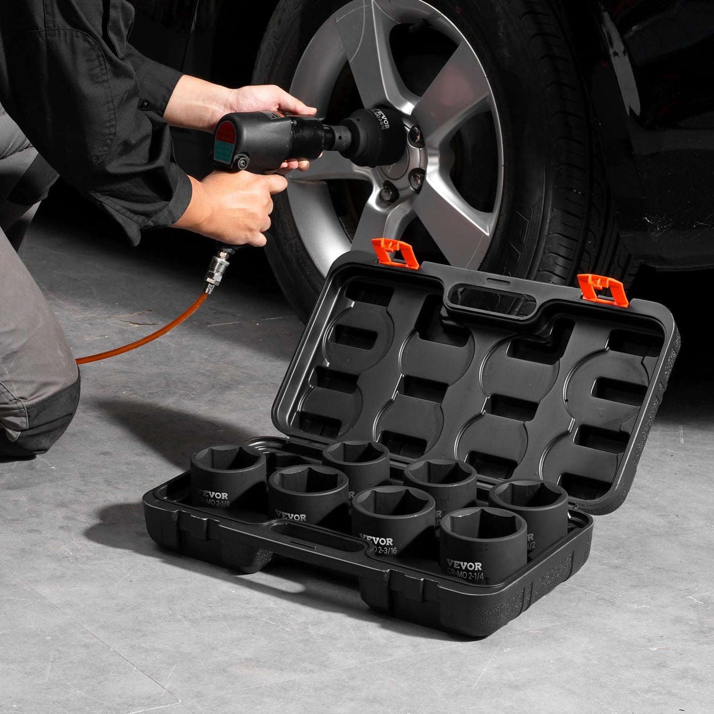 VEVOR 1/2" Drive Impact Socket Set, 65 Piece SAE 3/8" to 1-1/4" and Metric 10-24mm