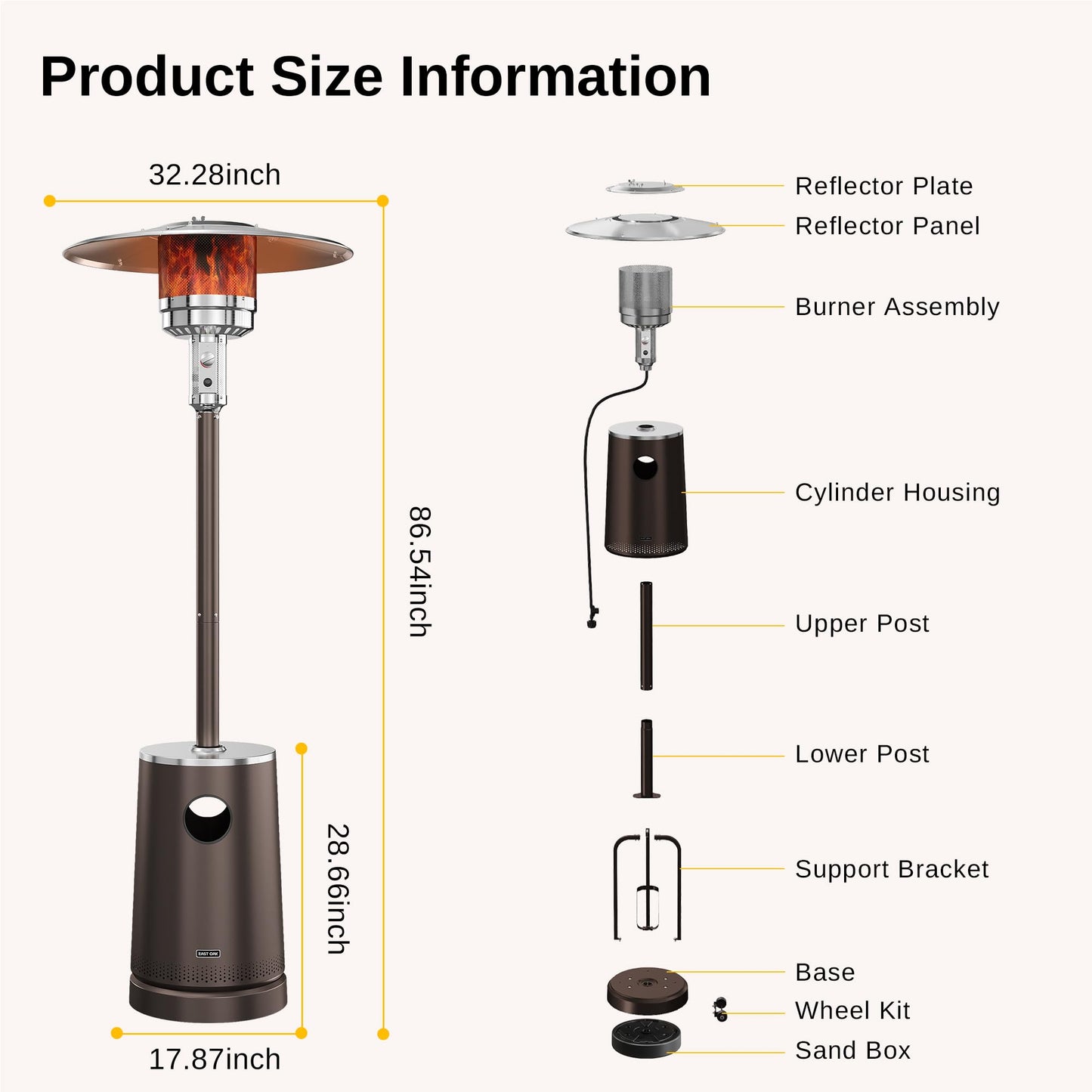 EAST OAK 50,000 BTU Patio Heater with Sand Box, Table Design