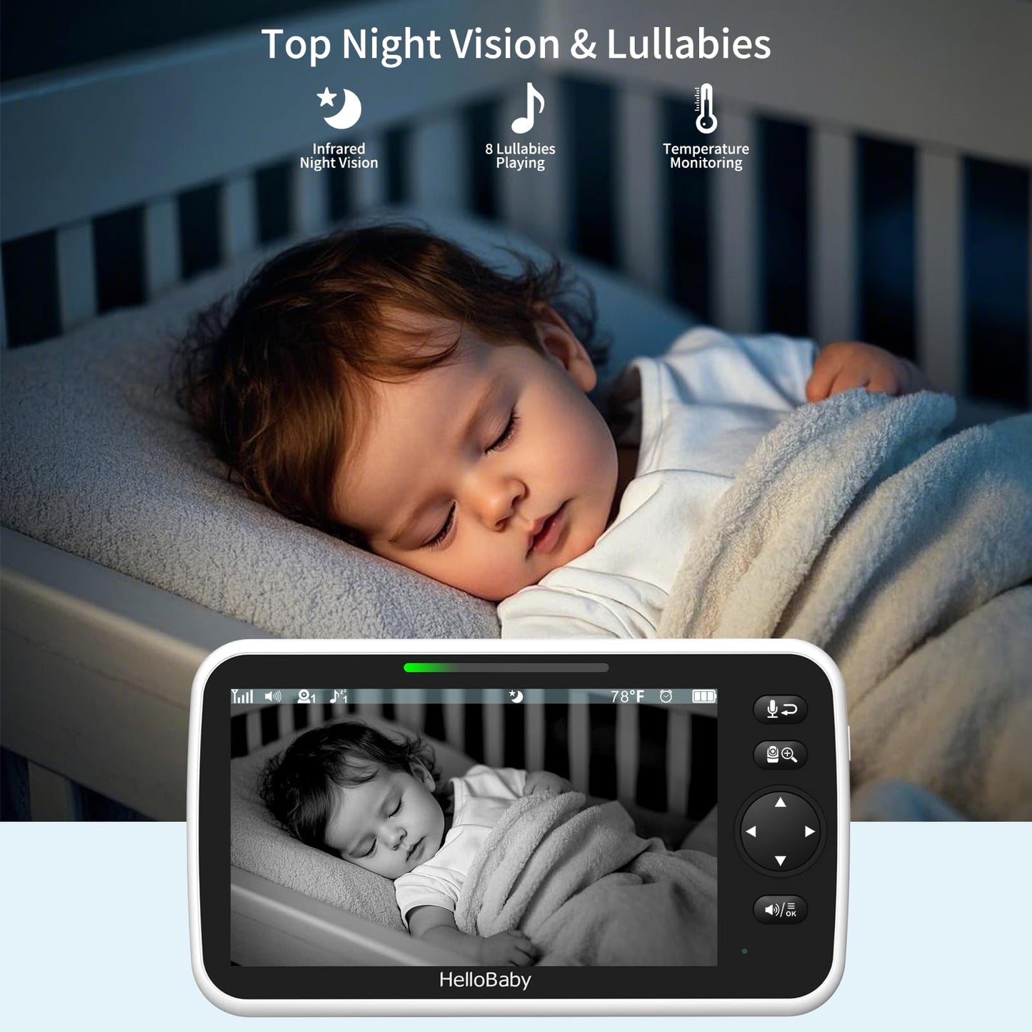 HelloBaby No WiFi Baby Monitor 5" Screen