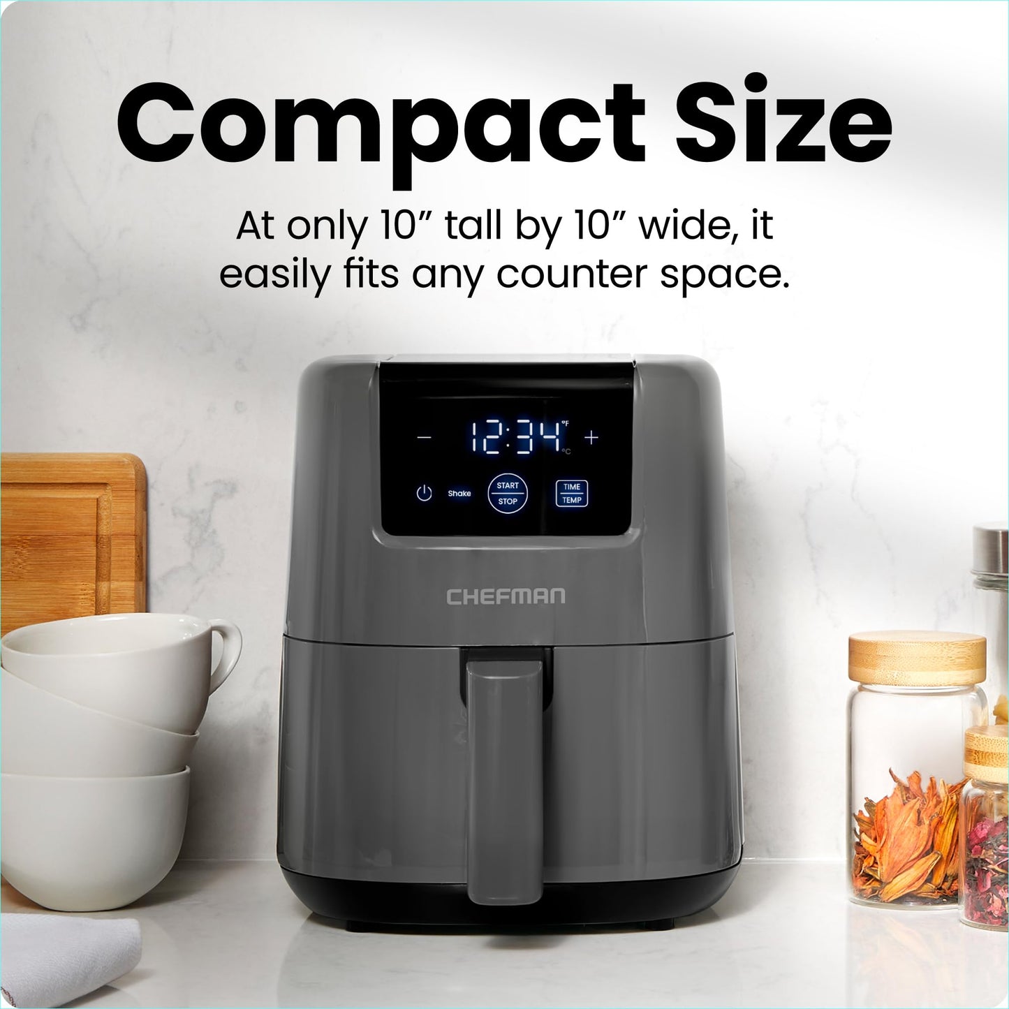 CHEFMAN 2 Qt Mini Air Fryer – Digital Space-Saving Compact Air Fryer with Nonstick and Dishwasher Safe Basket, Quick & Easy Meals in Minutes, Features Digital Timer and Shake Reminder – Black