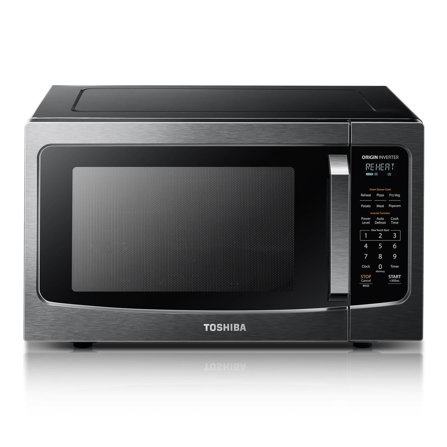 TOSHIBA EM131A5C-BS Countertop Microwave Ovens 1.2 Cu Ft, 12.4" Removable Turntable Smart Humidity Sensor 12 Auto Menus Mute Function ECO Mode Easy Clean Interior Black Color 1000W