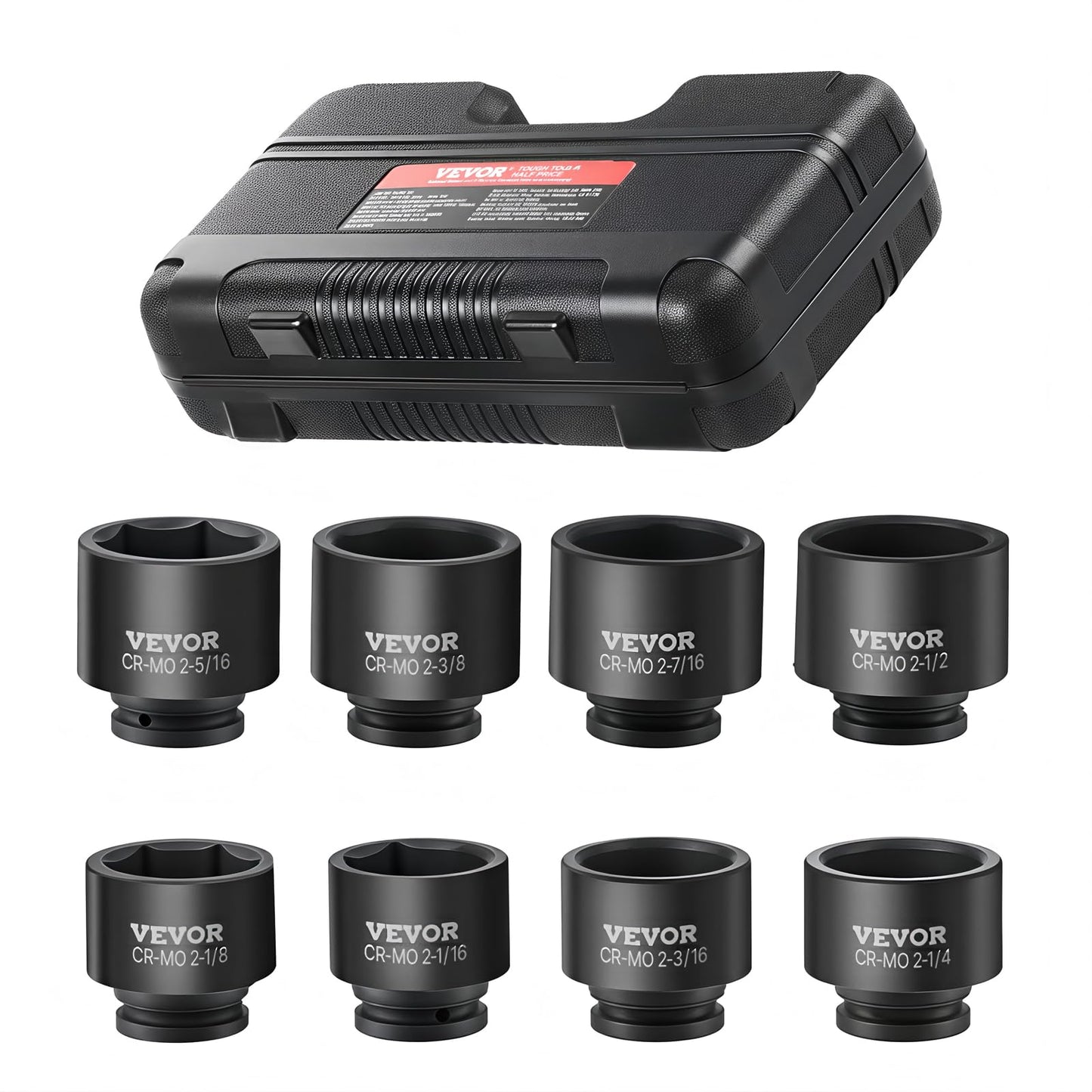 VEVOR 1/2" Drive Impact Socket Set, 65 Piece SAE 3/8" to 1-1/4" and Metric 10-24mm