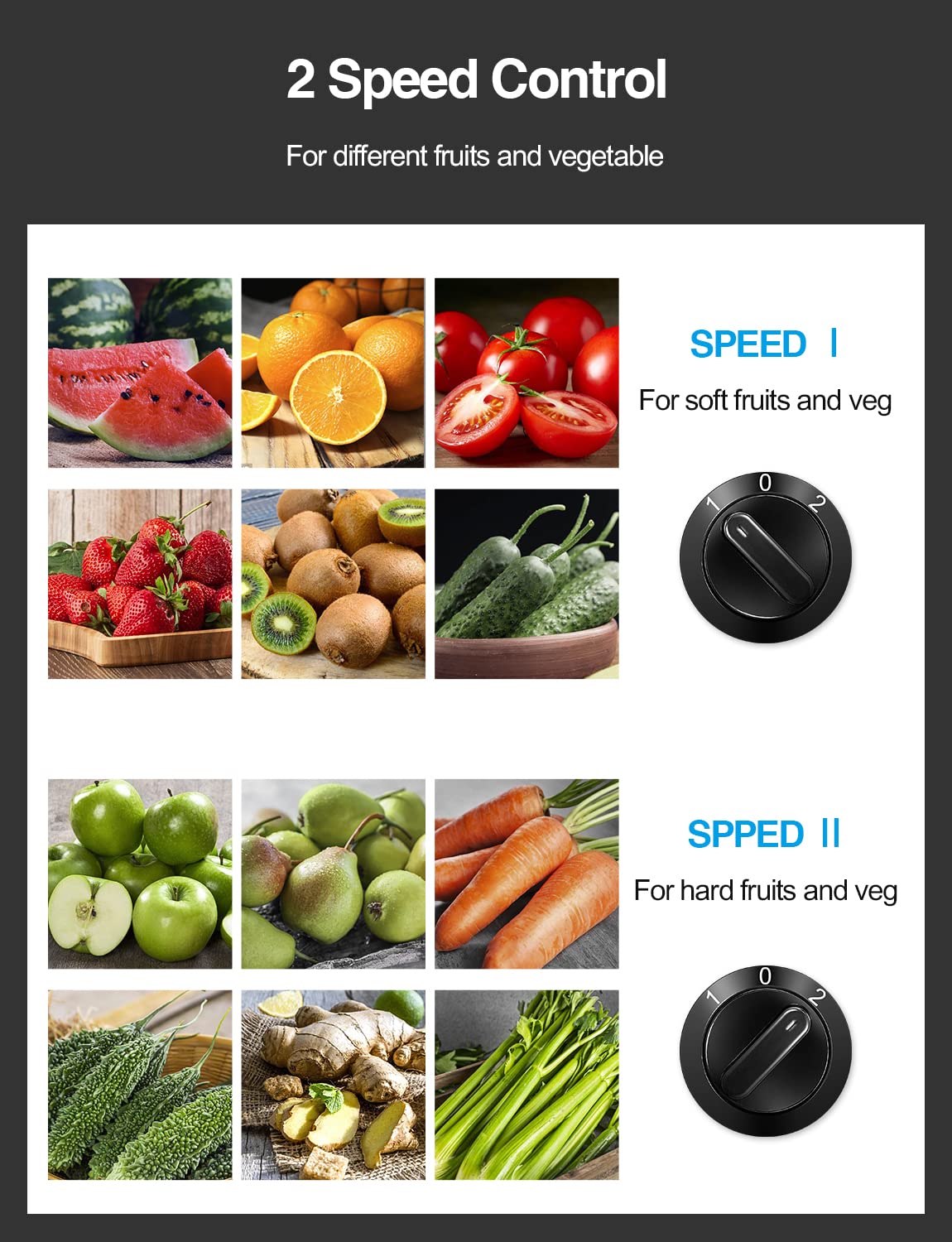 QCen Juicer Machine, 500W Centrifugal Juicer Extractor with Wide Mouth 3” Feed Chute for Fruit Vegetable, Easy to Clean, Stainless Steel, BPA-free (Black)