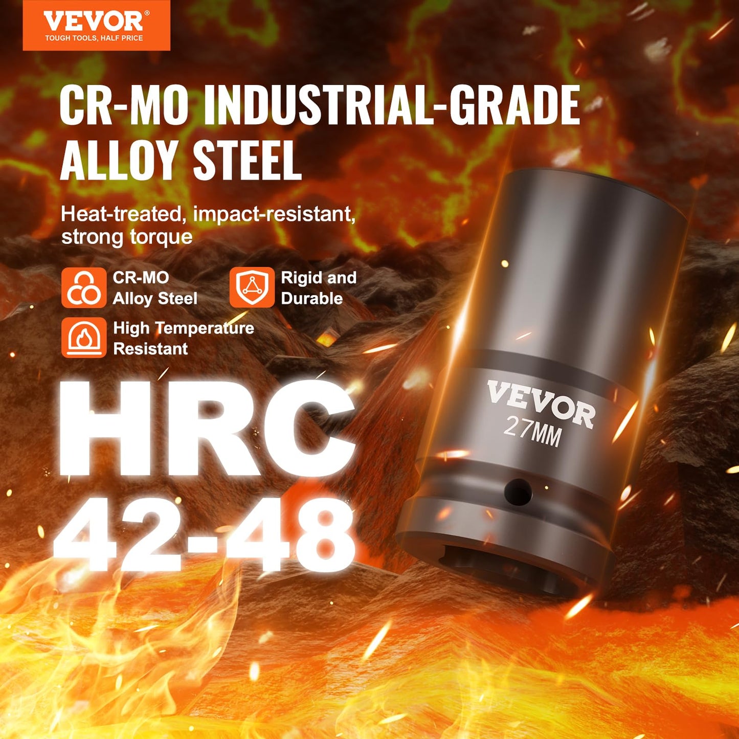 VEVOR 1/2" Drive Impact Socket Set, 65 Piece SAE 3/8" to 1-1/4" and Metric 10-24mm