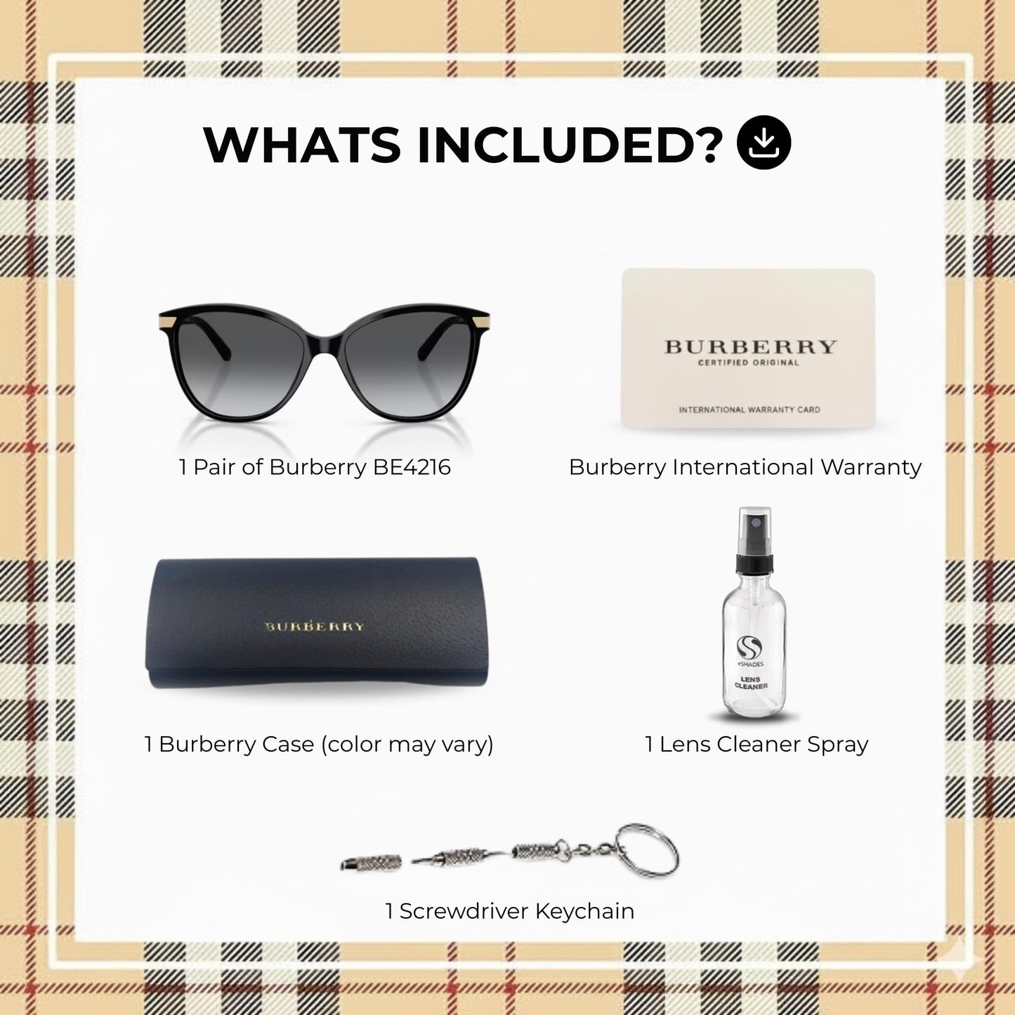 BURBERRY BE4216 Cat eye Shape Acetate Sunglasses with Luxury Eyewear Kit