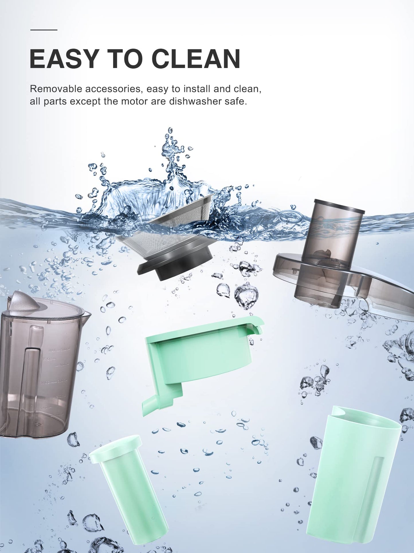 QCen Juicer Machine, 500W Centrifugal Juicer Extractor with Wide Mouth 3” Feed Chute for Fruit Vegetable, Easy to Clean, Stainless Steel, BPA-free (Black)