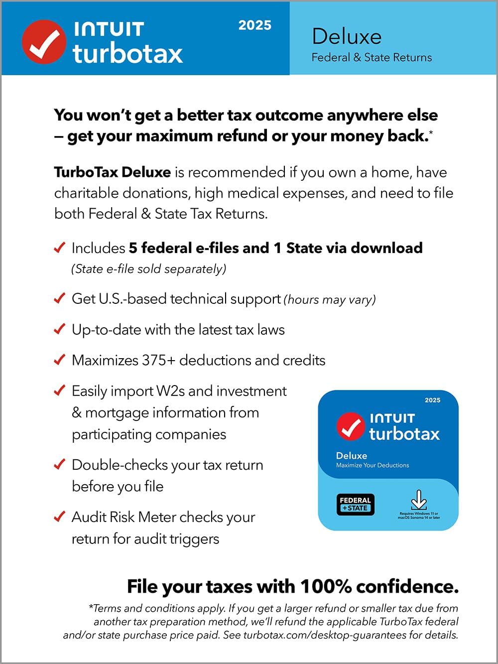 TurboTax Desktop Deluxe 2025, Federal & State Tax Return [Download] [PC/Mac Online Code]
