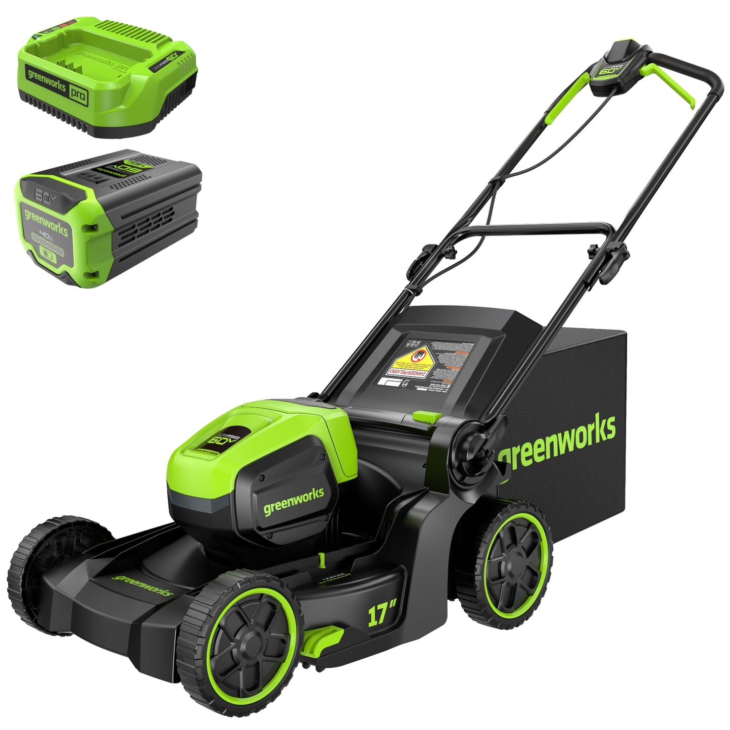 Greenworks 60V 17" Brushless Cordless Push Lawn Mower, 2-in-1 Mulching/Bagging