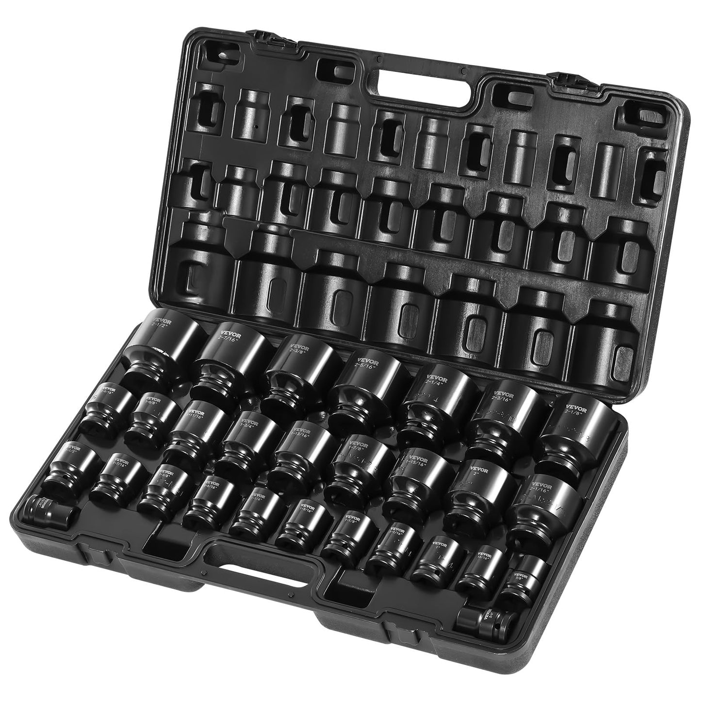 VEVOR 1/2" Drive Impact Socket Set, 65 Piece SAE 3/8" to 1-1/4" and Metric 10-24mm