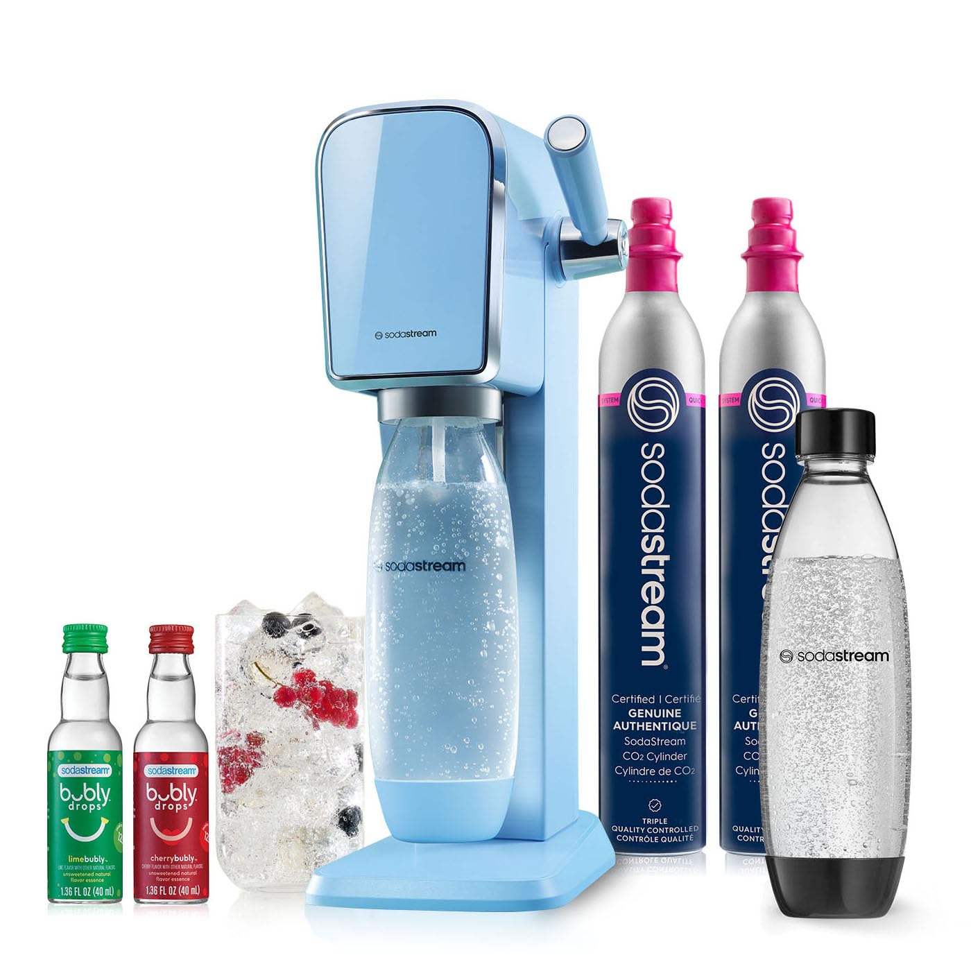 SodaStream - ART Sparkling Water Maker | VALUE BUNDLE | CQC CO2 system | Includes 2x CO2 Cylinders, 2x 32 Fl Oz Dishwasher Safe Bottles, 2x Bubly Flavor Drops | Combine with Pepsi Flavors | Black