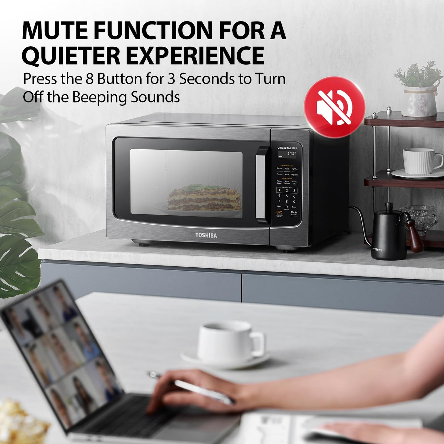 TOSHIBA EM131A5C-BS Countertop Microwave Ovens 1.2 Cu Ft, 12.4" Removable Turntable Smart Humidity Sensor 12 Auto Menus Mute Function ECO Mode Easy Clean Interior Black Color 1000W