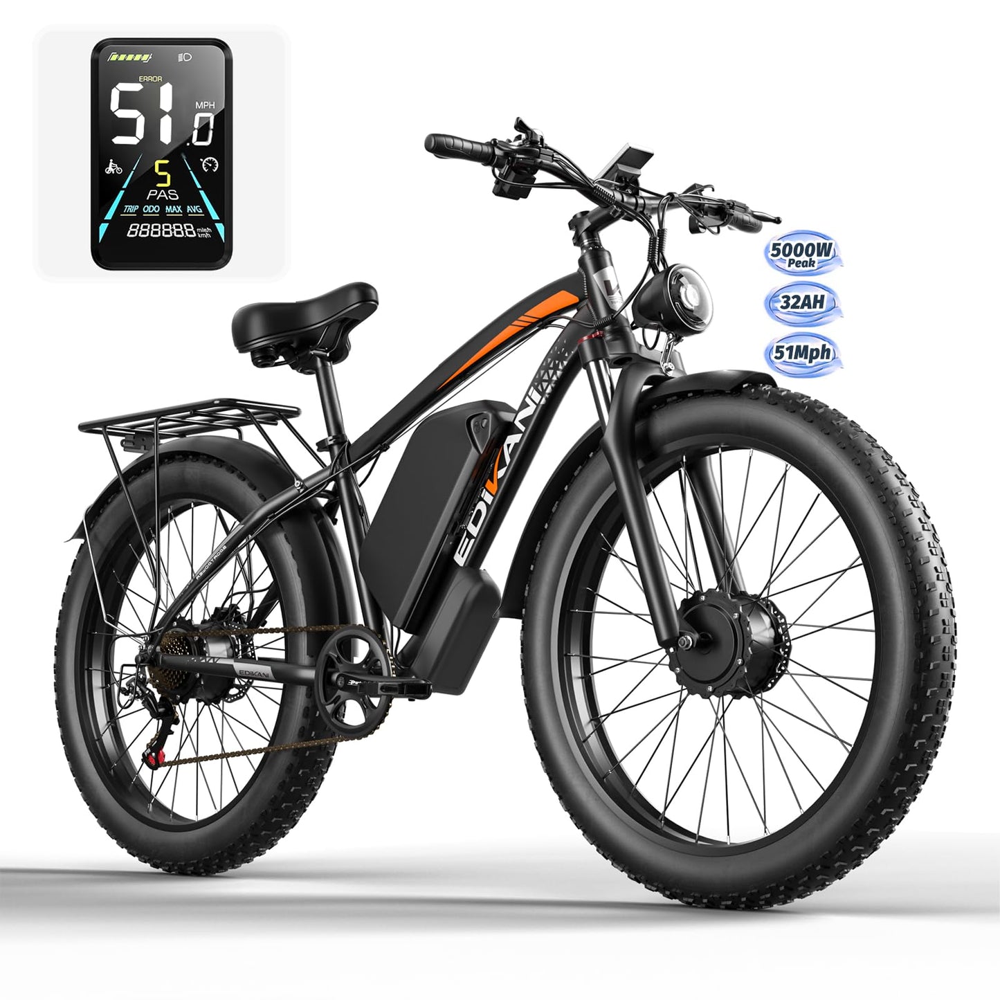 E Bikes for Adults Electric, 51 MPH Peak 5000W Dual Motor Ebike