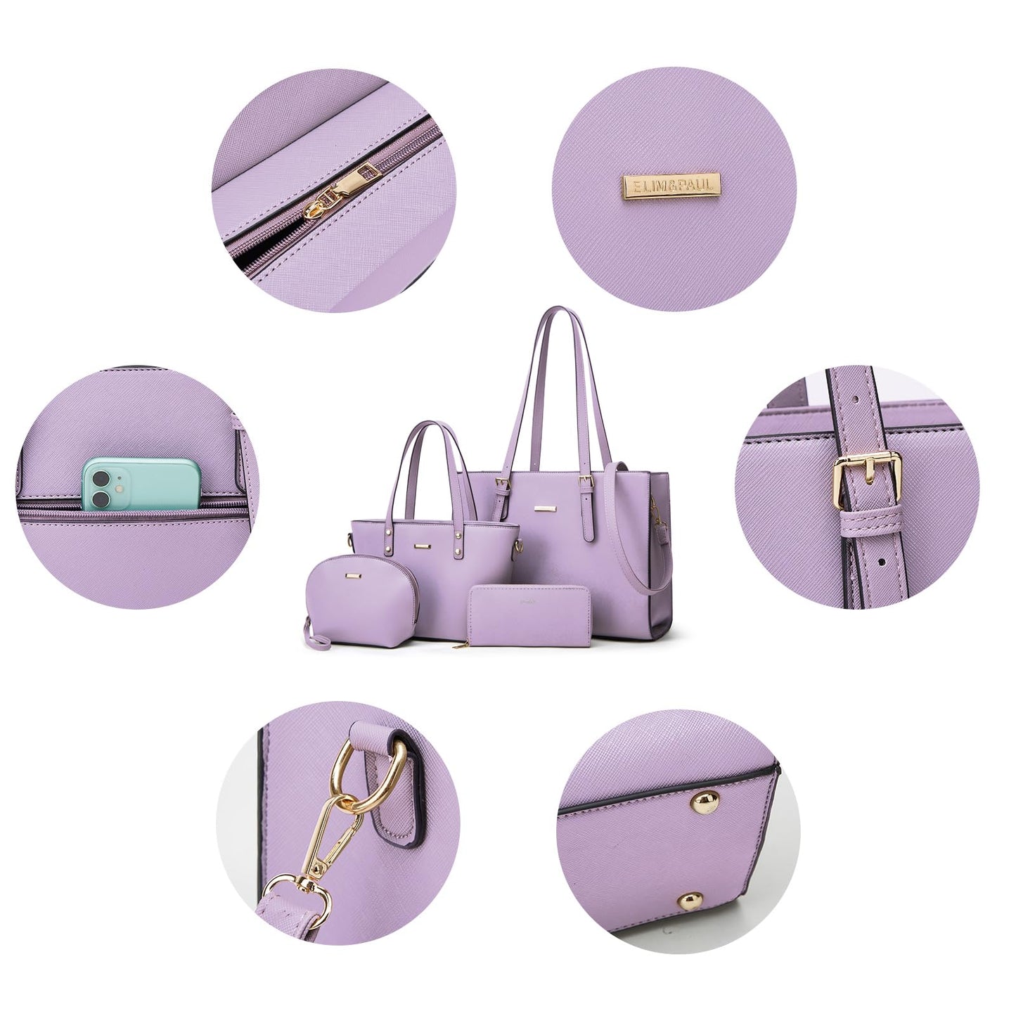 Women Fashion Synthetic Leather Handbags Set 4pcs
