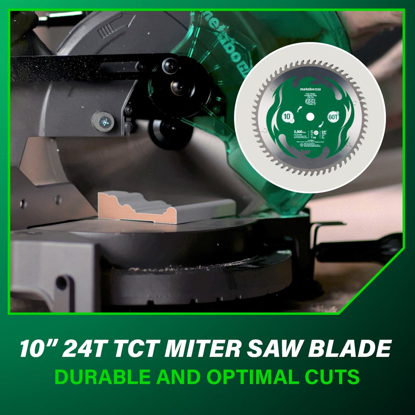 Metabo HPT 10-Inch Single Bevel Compound Miter Saw, 15-Amp Power Saw with Xact Cut Shadow Line, Precision Miter Angles, Single Bevel 0-45°, 40T TCT Miter Saw Blade, Lightweight Design, C10FCG2