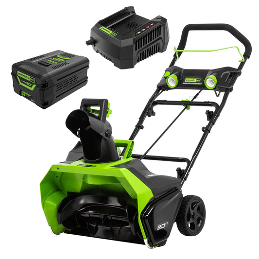Greenworks 60V 20" Brushless Cordless Snow Blower (Single-Stage), 5.0 Ah Battery and Charger Included