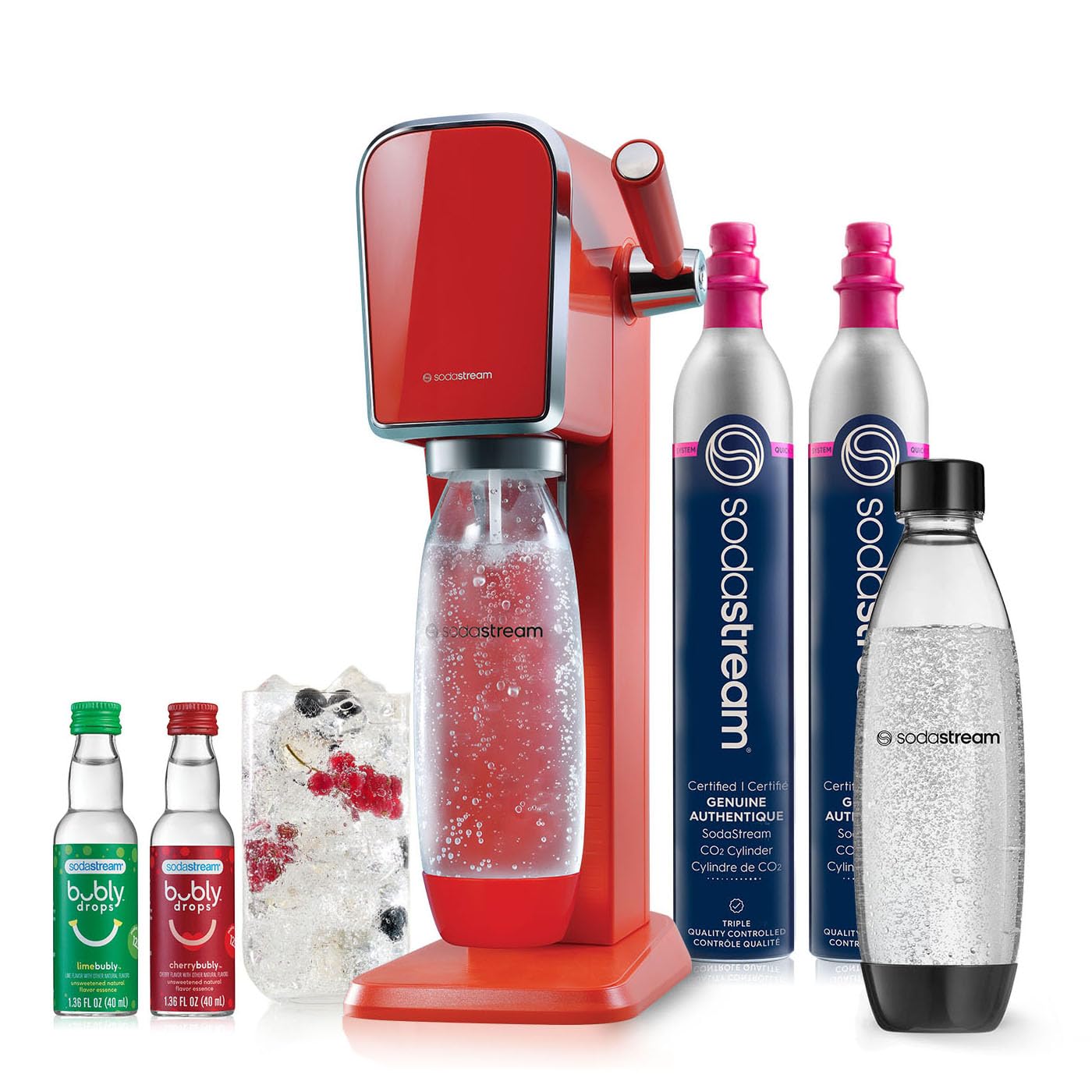 SodaStream - ART Sparkling Water Maker | VALUE BUNDLE | CQC CO2 system | Includes 2x CO2 Cylinders, 2x 32 Fl Oz Dishwasher Safe Bottles, 2x Bubly Flavor Drops | Combine with Pepsi Flavors | Black