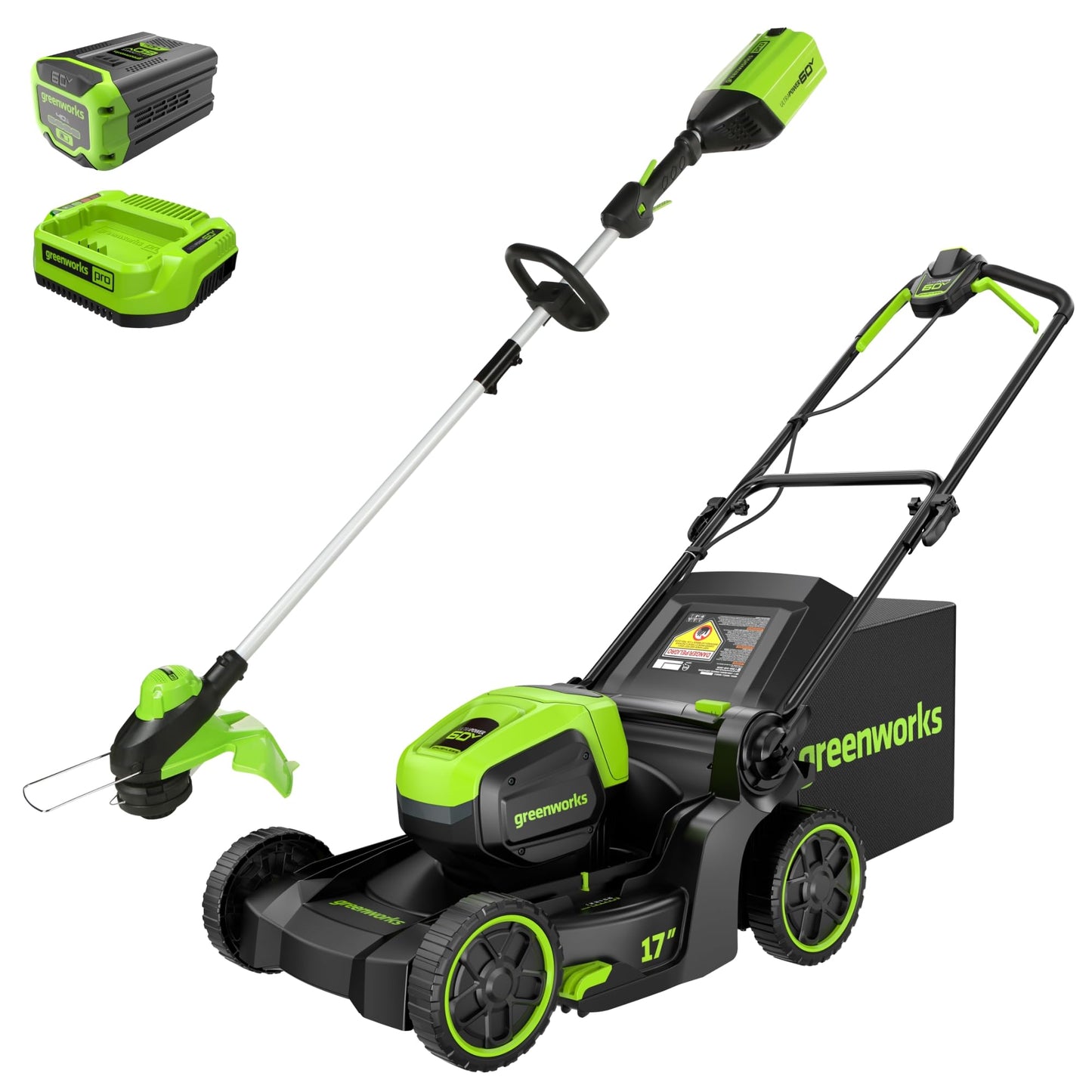 Greenworks 60V 17" Brushless Cordless Push Lawn Mower, 2-in-1 Mulching/Bagging