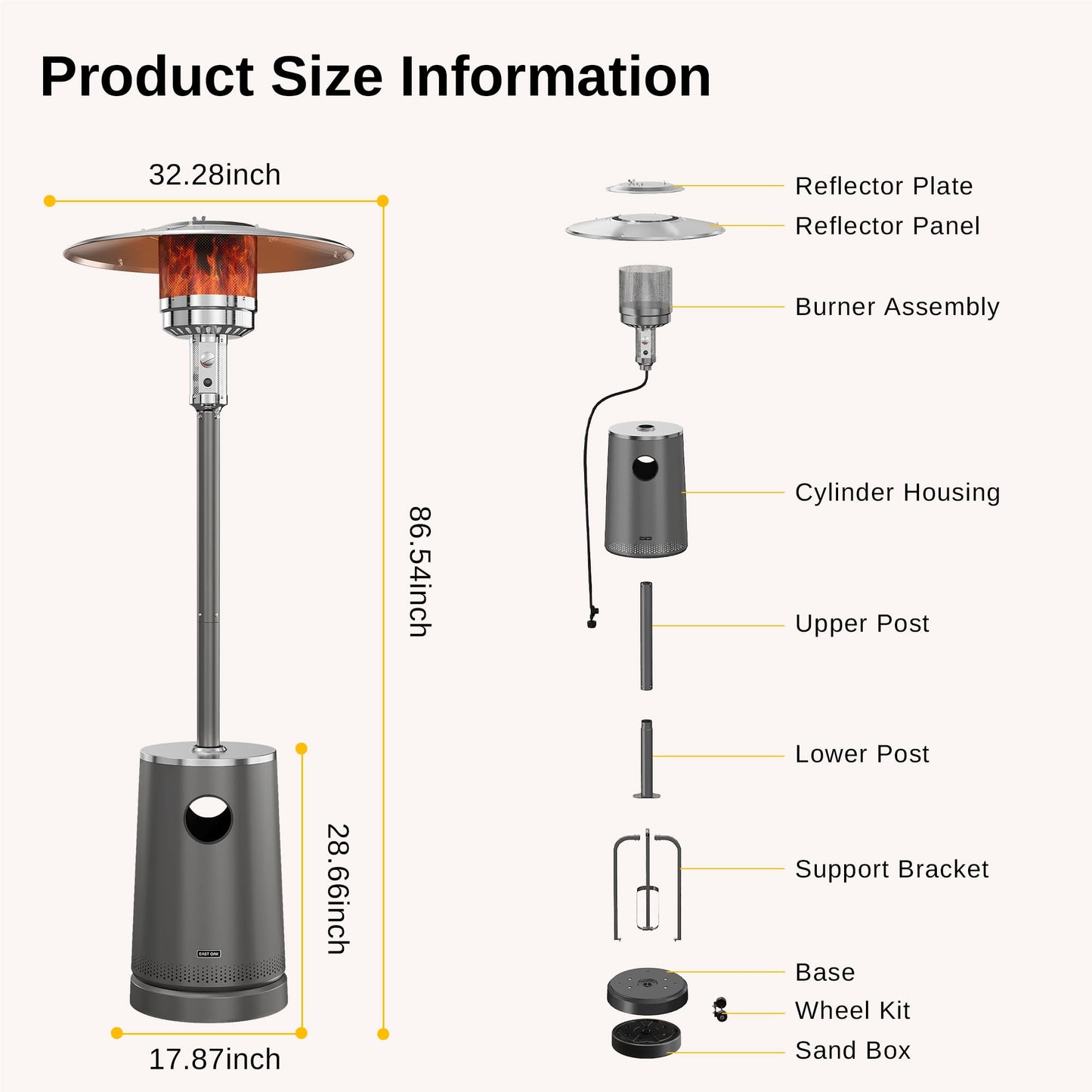 EAST OAK 50,000 BTU Patio Heater with Sand Box, Table Design