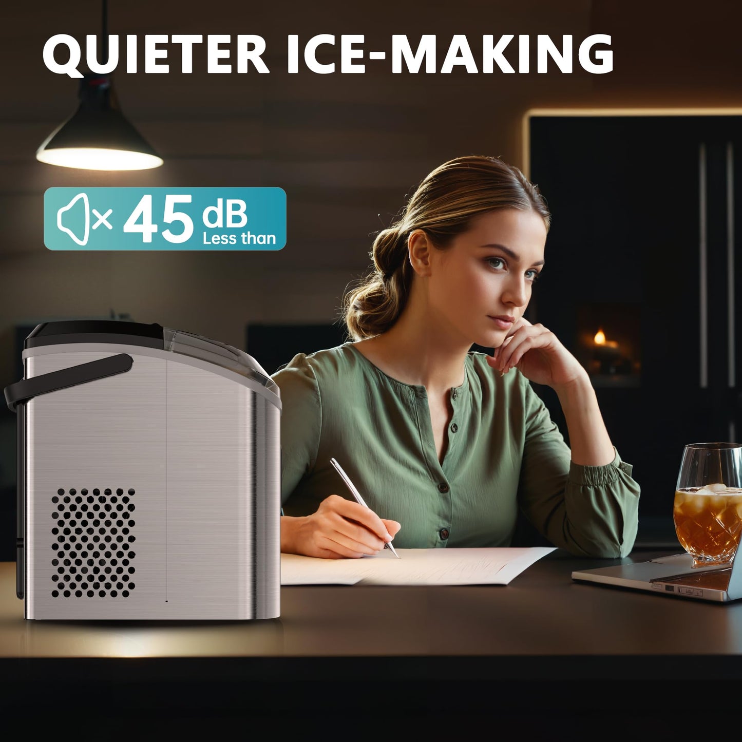 EUHOMY Nugget Ice Maker Countertop with Handle