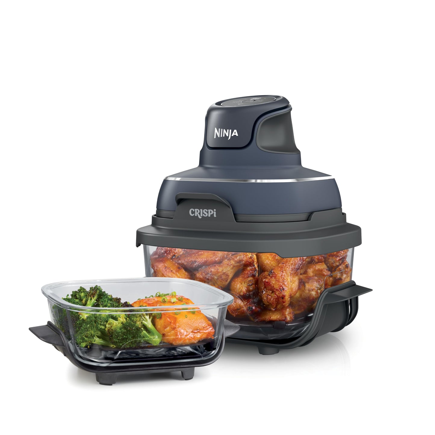 Ninja Crispi Air Fryer, Microwave, Freezer & Dishwasher Safe, Non Toxic Glass Portable Cooking System, 4 QT & 6 Cup Glass Containers with Storage Lids, Easy Meals, Air Fry, Bake, Stone, FN101ST