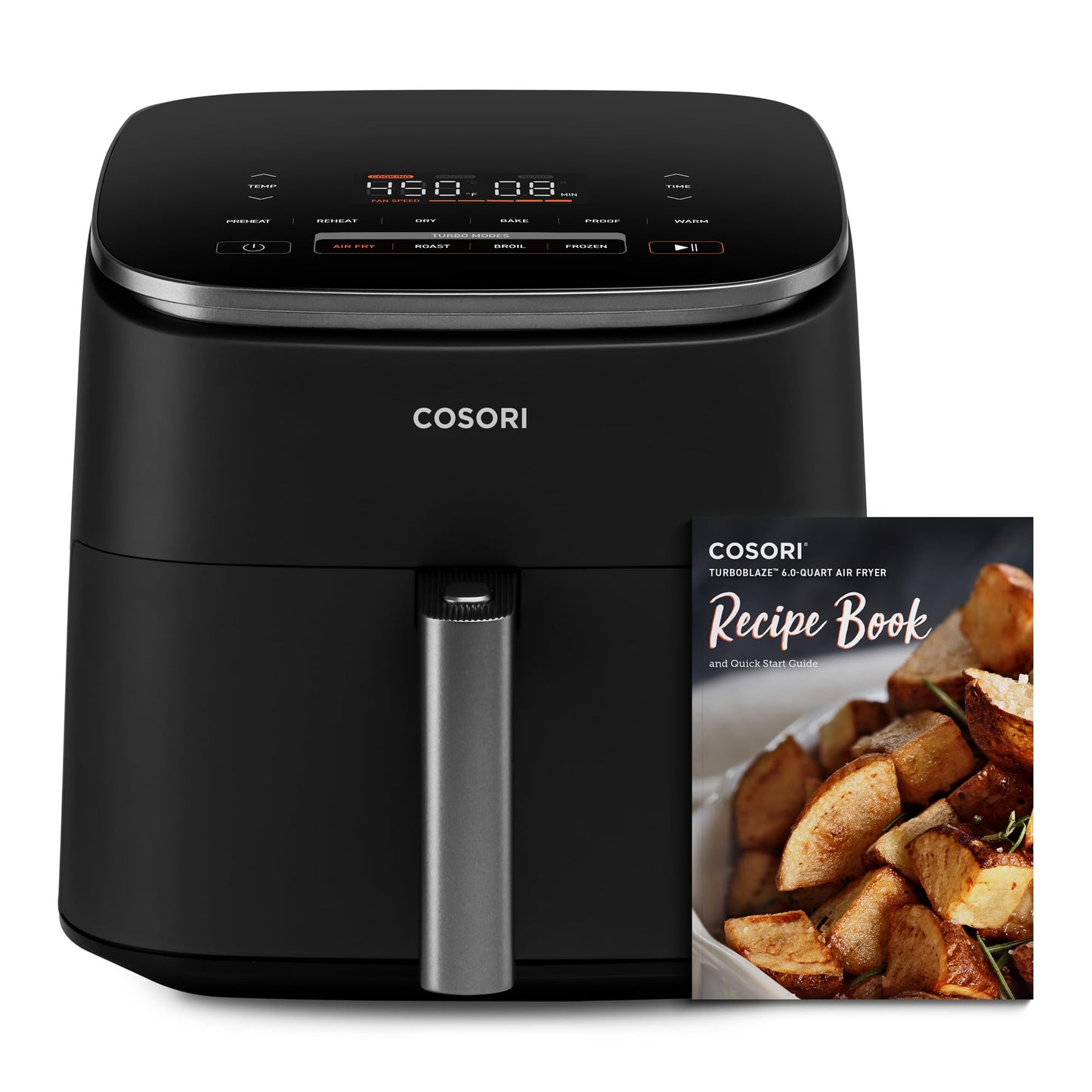 Cosori 9-in-1 TurboBlaze Air Fryer 6 Qt, Premium Ceramic Coating, 90°–450°F, Precise Heating for Even Results, Air Fry, Roast, Bake, Broil, Dry, Frozen, Proof, Reheat, Keep Warm, 120V, Dark Gray