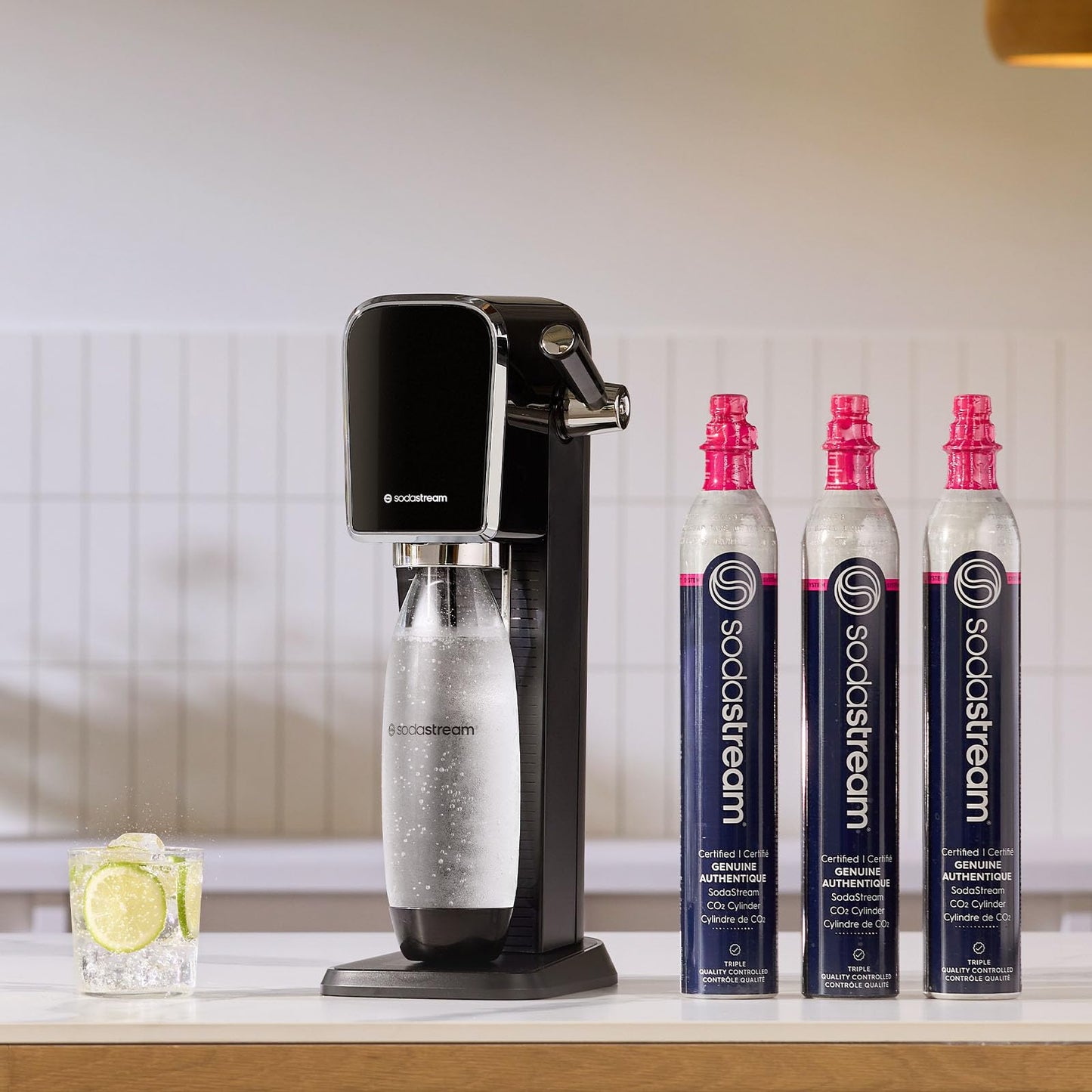 SodaStream - ART Sparkling Water Maker | VALUE BUNDLE | CQC CO2 system | Includes 2x CO2 Cylinders, 2x 32 Fl Oz Dishwasher Safe Bottles, 2x Bubly Flavor Drops | Combine with Pepsi Flavors | Black