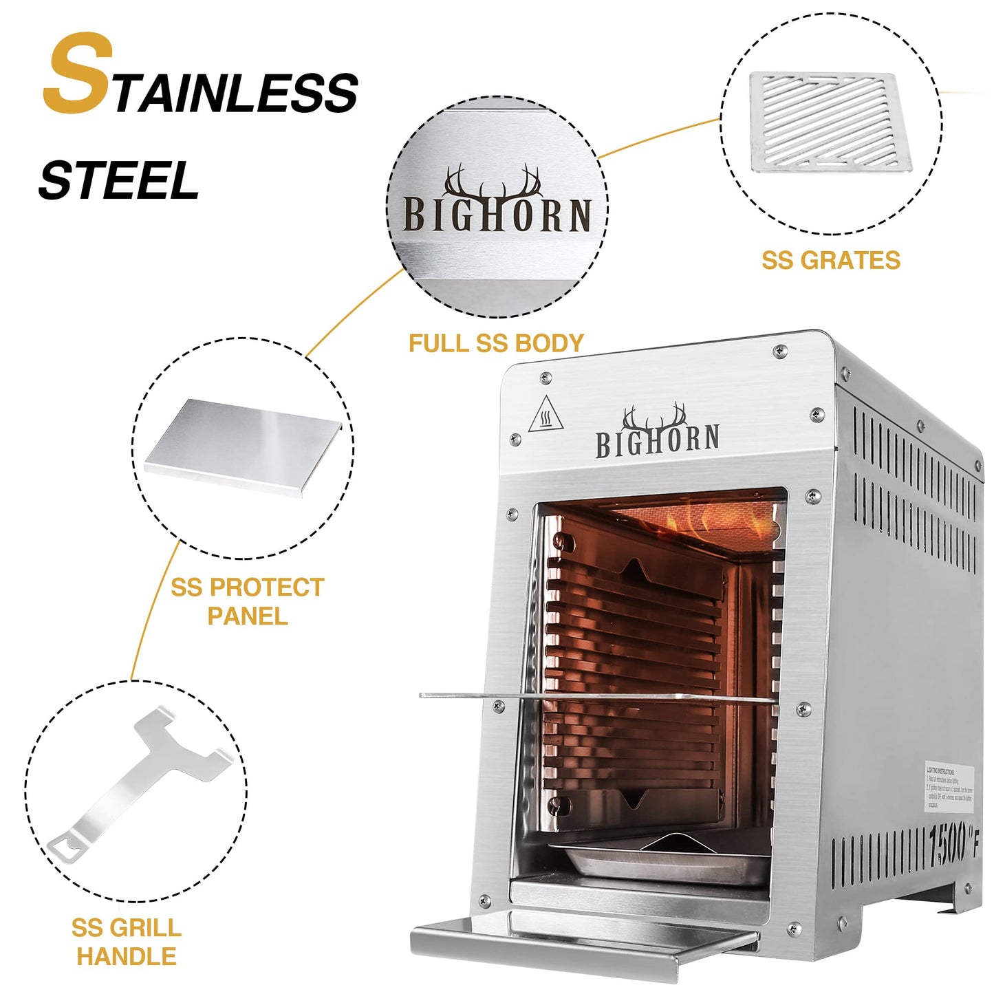 BIG HORN OUTDOORS 1500°F Small Infrared Propane Gas Grill