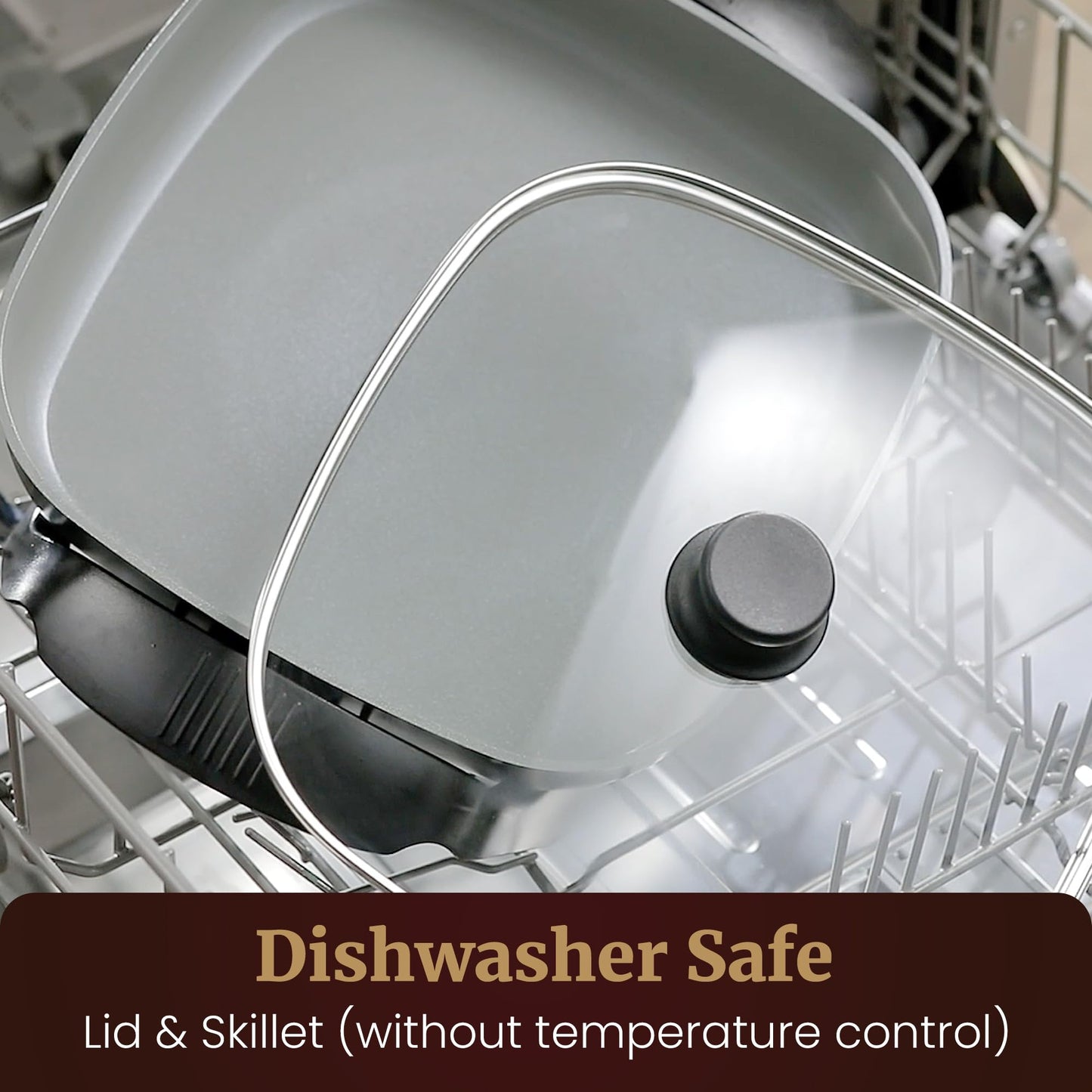 Elite Gourmet EG-6203# Extra Deep 16"x13"x3.2" (10.5Qt.) Scratch Resistant, Easy Pour Spout Dishwasher Safe, Non-stick Electric Skillet with Glass Vented Lid, Adjustable Temperature, Black