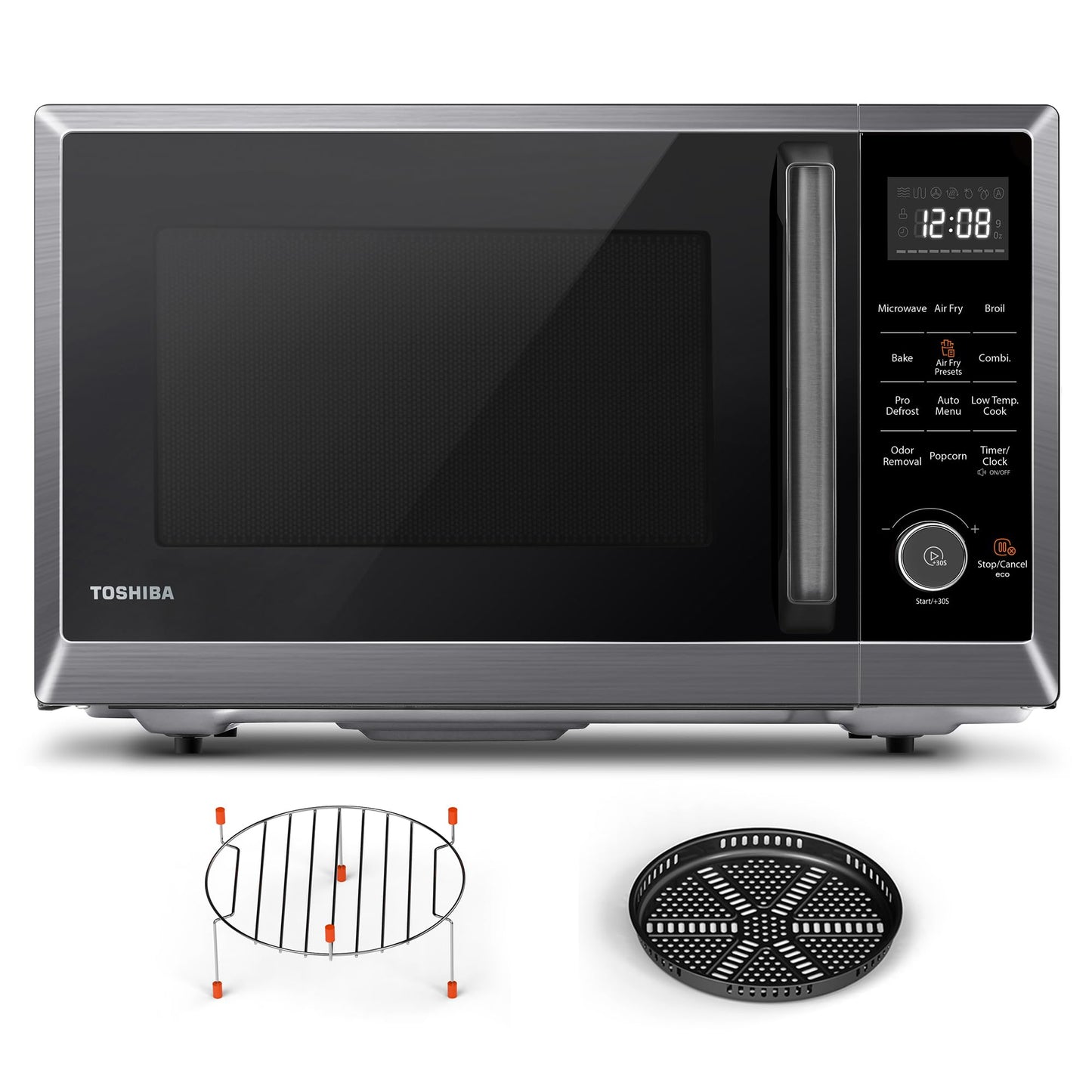TOSHIBA EM131A5C-BS Countertop Microwave Ovens 1.2 Cu Ft, 12.4" Removable Turntable Smart Humidity Sensor 12 Auto Menus Mute Function ECO Mode Easy Clean Interior Black Color 1000W
