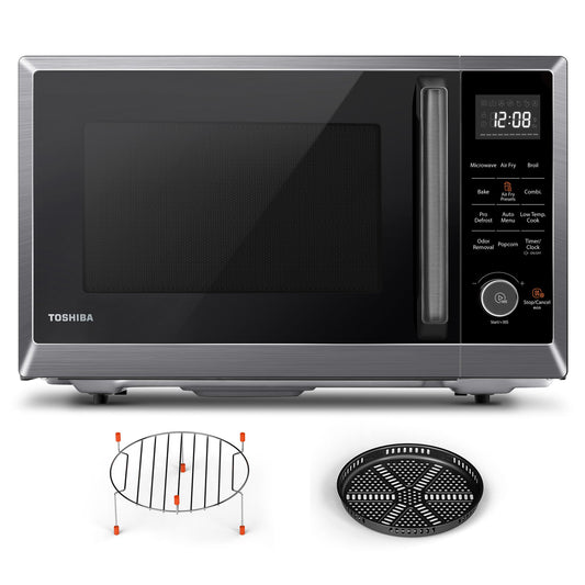 TOSHIBA EM131A5C-BS Countertop Microwave Ovens 1.2 Cu Ft, 12.4" Removable Turntable Smart Humidity Sensor 12 Auto Menus Mute Function ECO Mode Easy Clean Interior Black Color 1000W