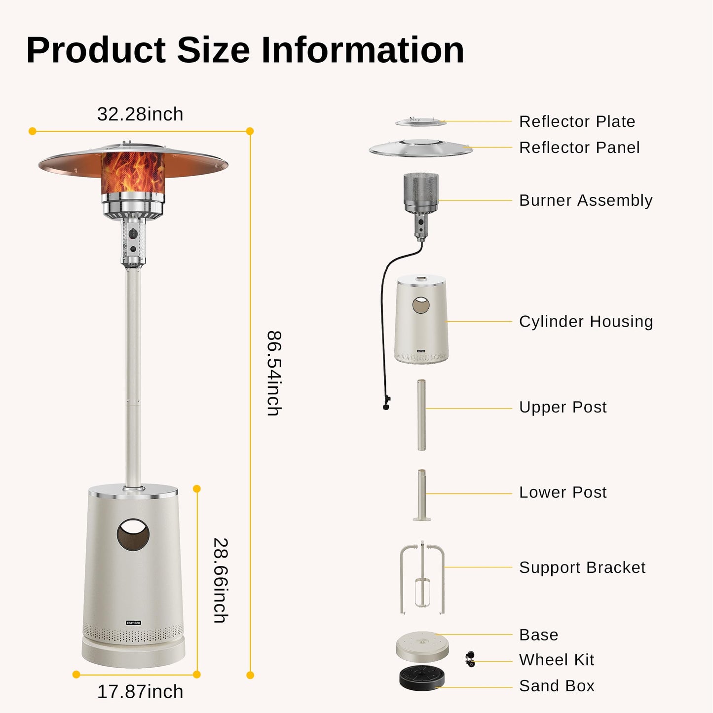 EAST OAK 50,000 BTU Patio Heater with Sand Box, Table Design