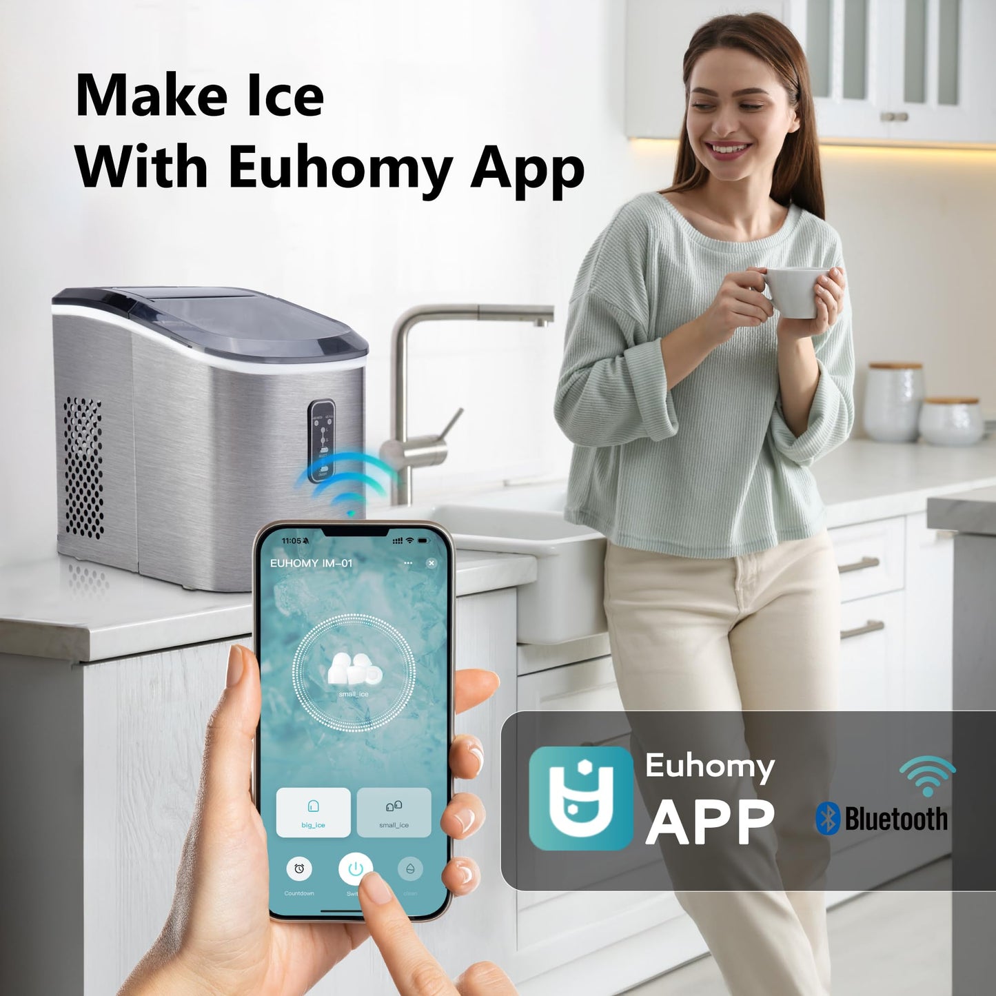 EUHOMY Nugget Ice Maker Countertop with Handle