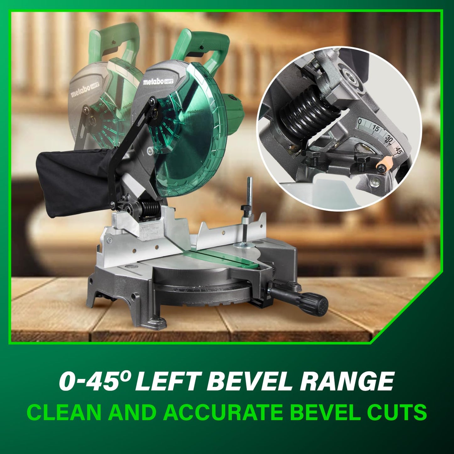 Metabo HPT 10-Inch Single Bevel Compound Miter Saw, 15-Amp Power Saw with Xact Cut Shadow Line, Precision Miter Angles, Single Bevel 0-45°, 40T TCT Miter Saw Blade, Lightweight Design, C10FCG2