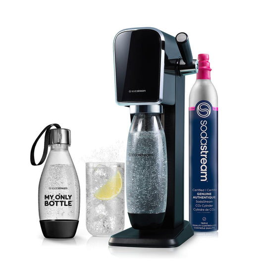 SodaStream - ART Sparkling Water Maker | VALUE BUNDLE | CQC CO2 system | Includes 2x CO2 Cylinders, 2x 32 Fl Oz Dishwasher Safe Bottles, 2x Bubly Flavor Drops | Combine with Pepsi Flavors | Black