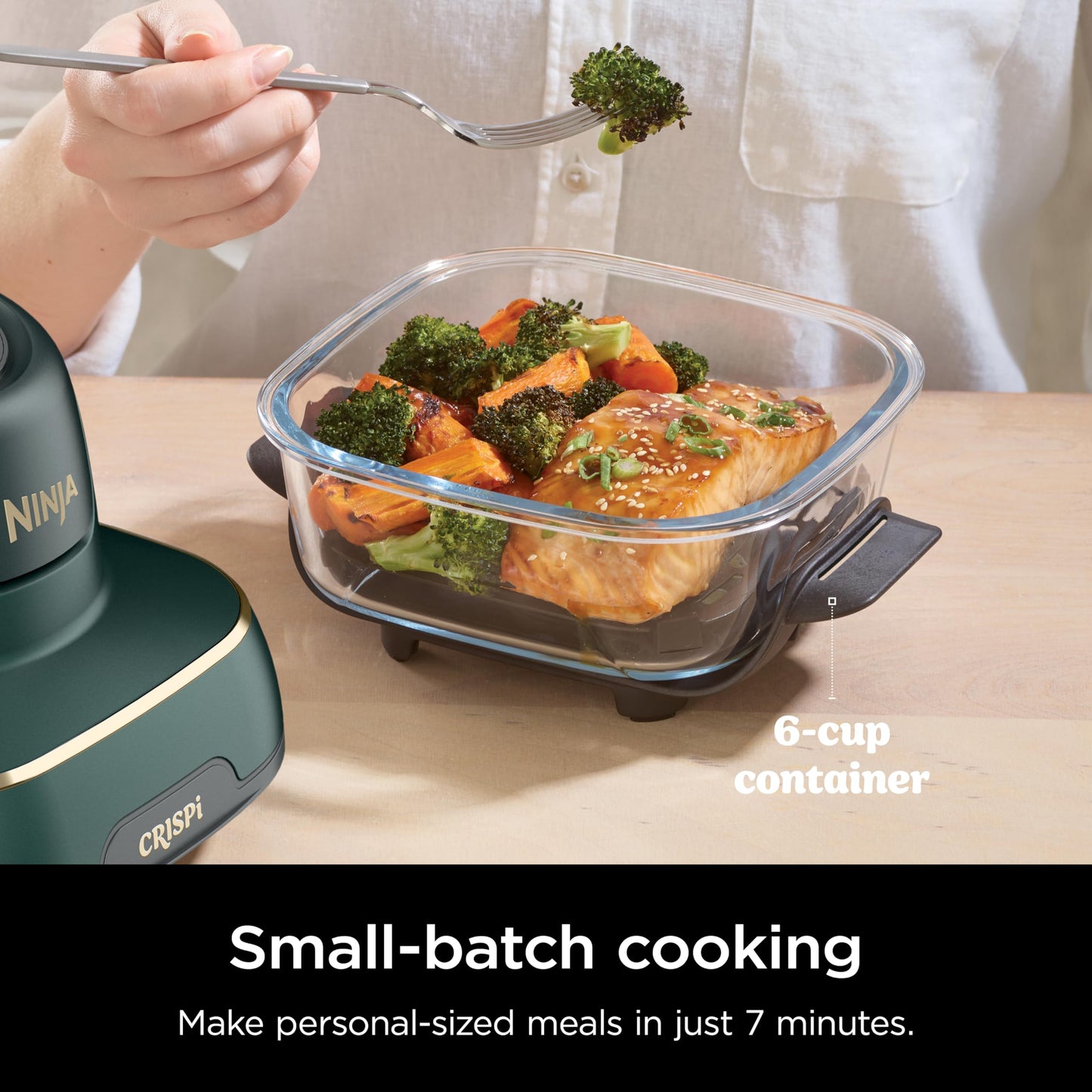 Ninja Crispi Air Fryer, Microwave, Freezer & Dishwasher Safe, Non Toxic Glass Portable Cooking System, 4 QT & 6 Cup Glass Containers with Storage Lids, Easy Meals, Air Fry, Bake, Stone, FN101ST