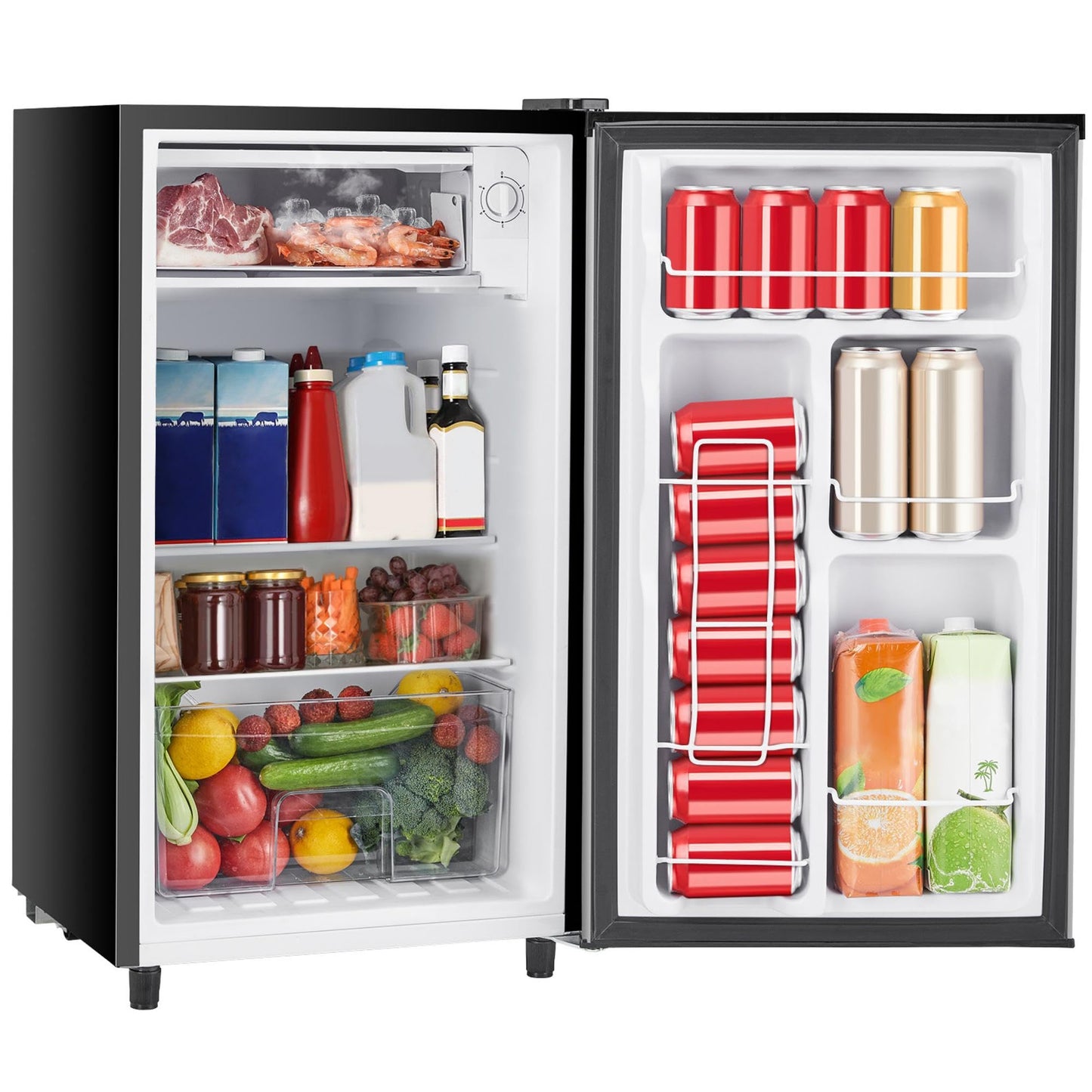 Sweetcrispy 3.2 Cu.Ft Mini Fridge with Freezer Small Refrigerator Single Door Adjustable Thermostat Energy-efficient Low Noise, Compact Fridge for Bedroom, Office, Dorm (Black)