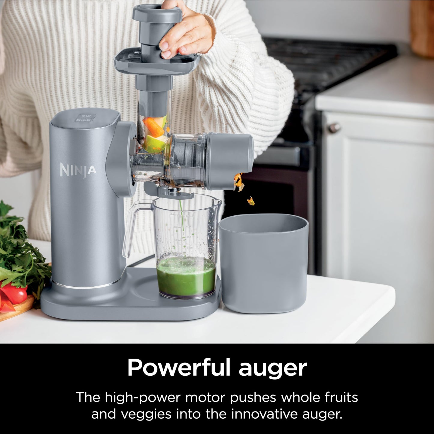Ninja NeverClog Cold Press Juicer, Powerful Slow Juicer with Total Pulp Control, Countertop, Electric, 2 Pulp Functions, Dishwasher Safe, 2nd Generation, Charcoal, JC151