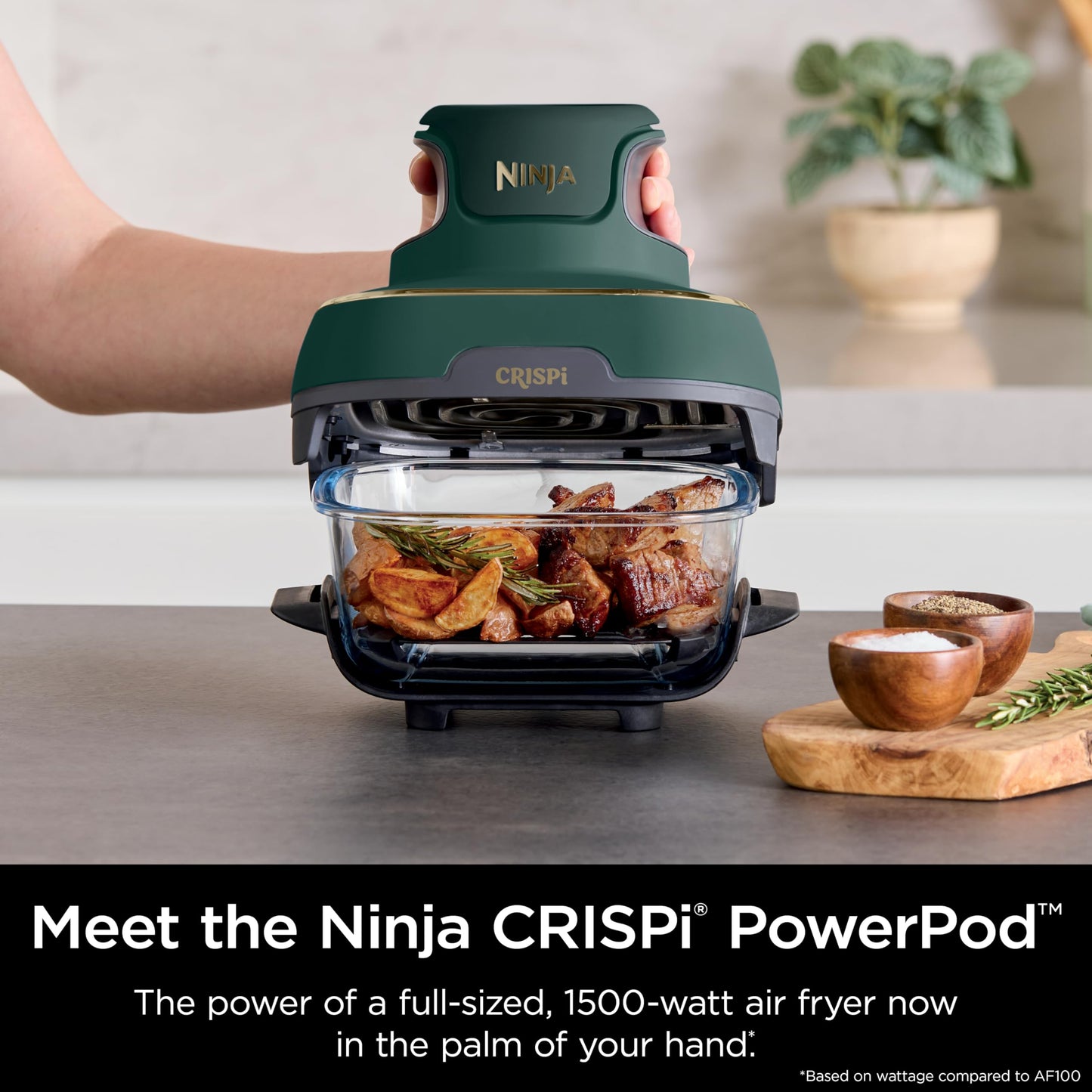 Ninja Crispi Air Fryer, Microwave, Freezer & Dishwasher Safe, Non Toxic Glass Portable Cooking System, 4 QT & 6 Cup Glass Containers with Storage Lids, Easy Meals, Air Fry, Bake, Stone, FN101ST