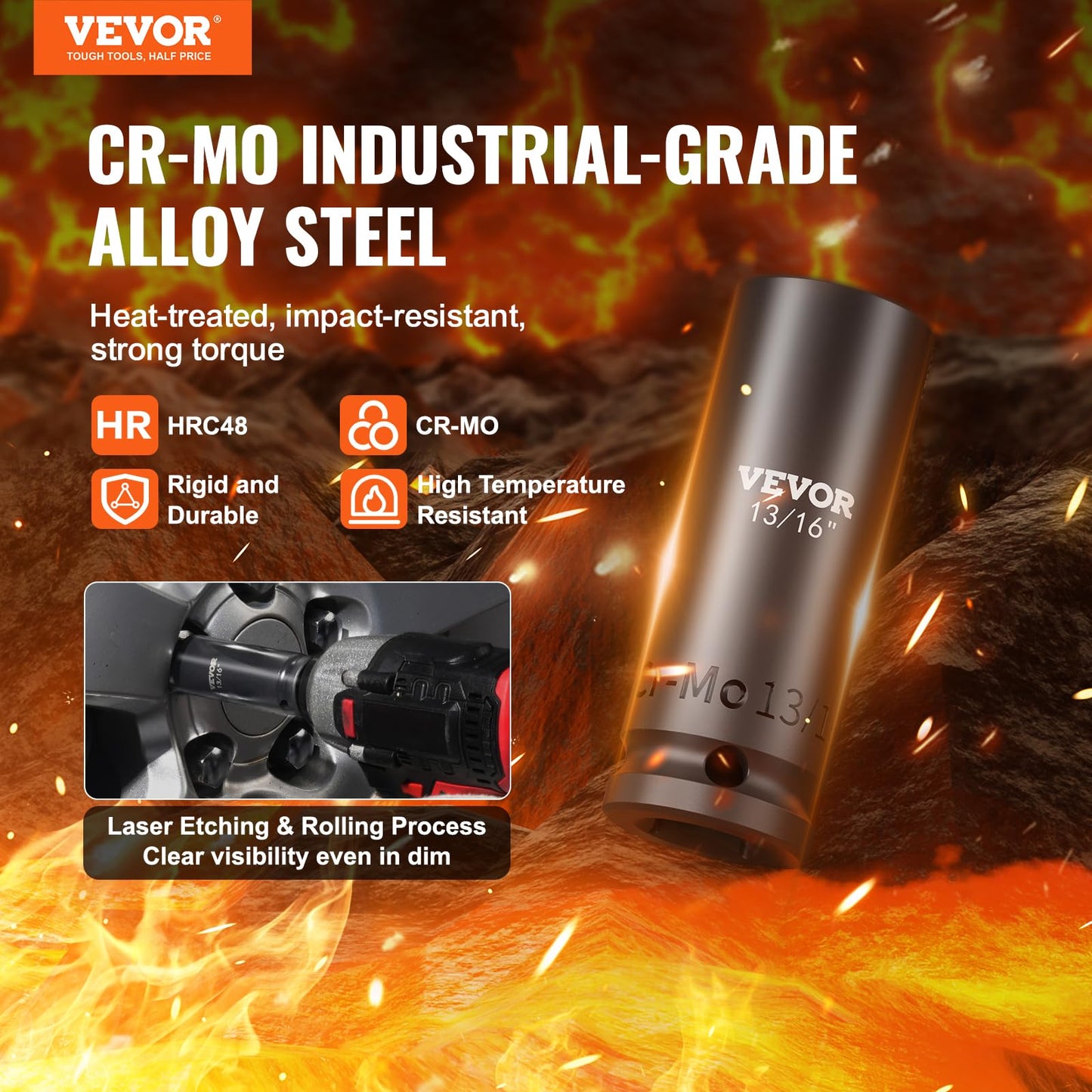 VEVOR 1/2" Drive Impact Socket Set, 65 Piece SAE 3/8" to 1-1/4" and Metric 10-24mm